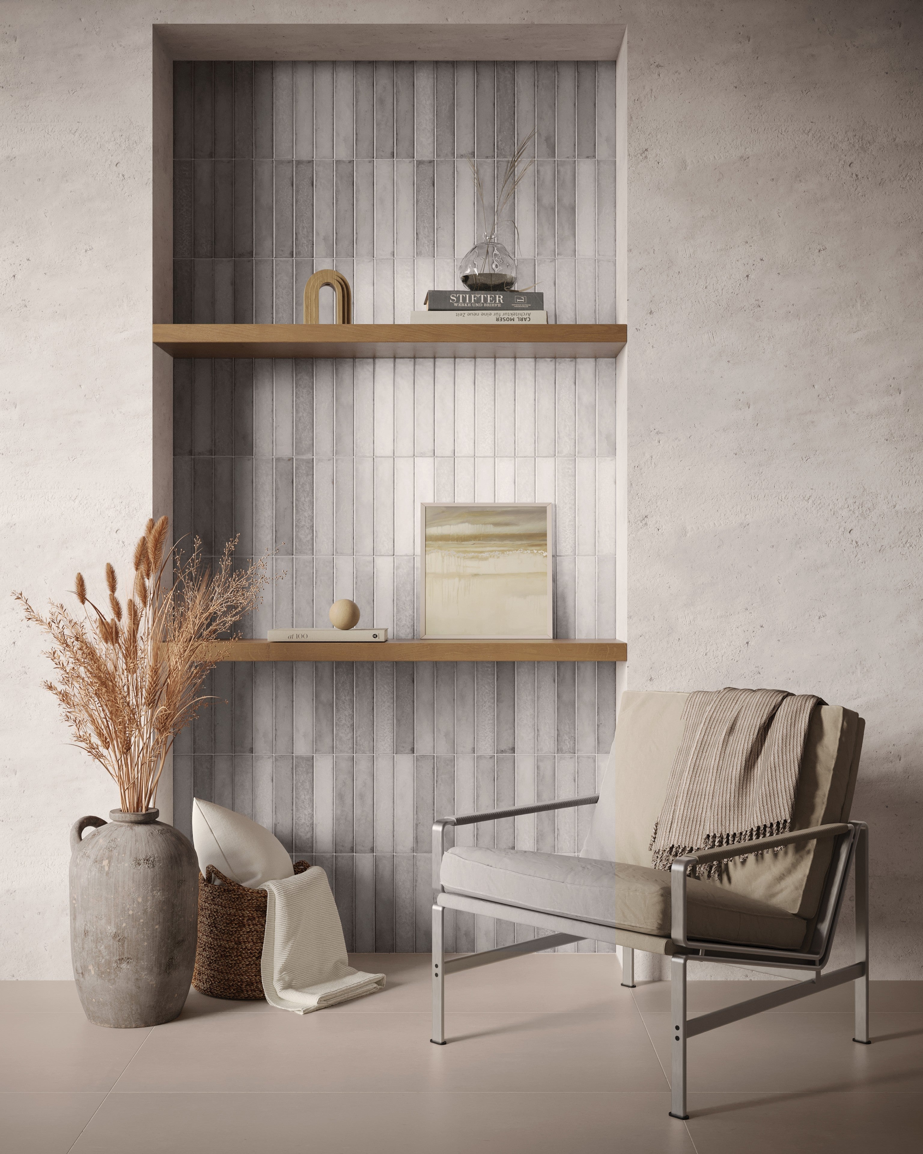 EARTHEN ELEGANCE: Ashen Aesthetic Field Tile (2"x10"x7-mm | matte | pressed)