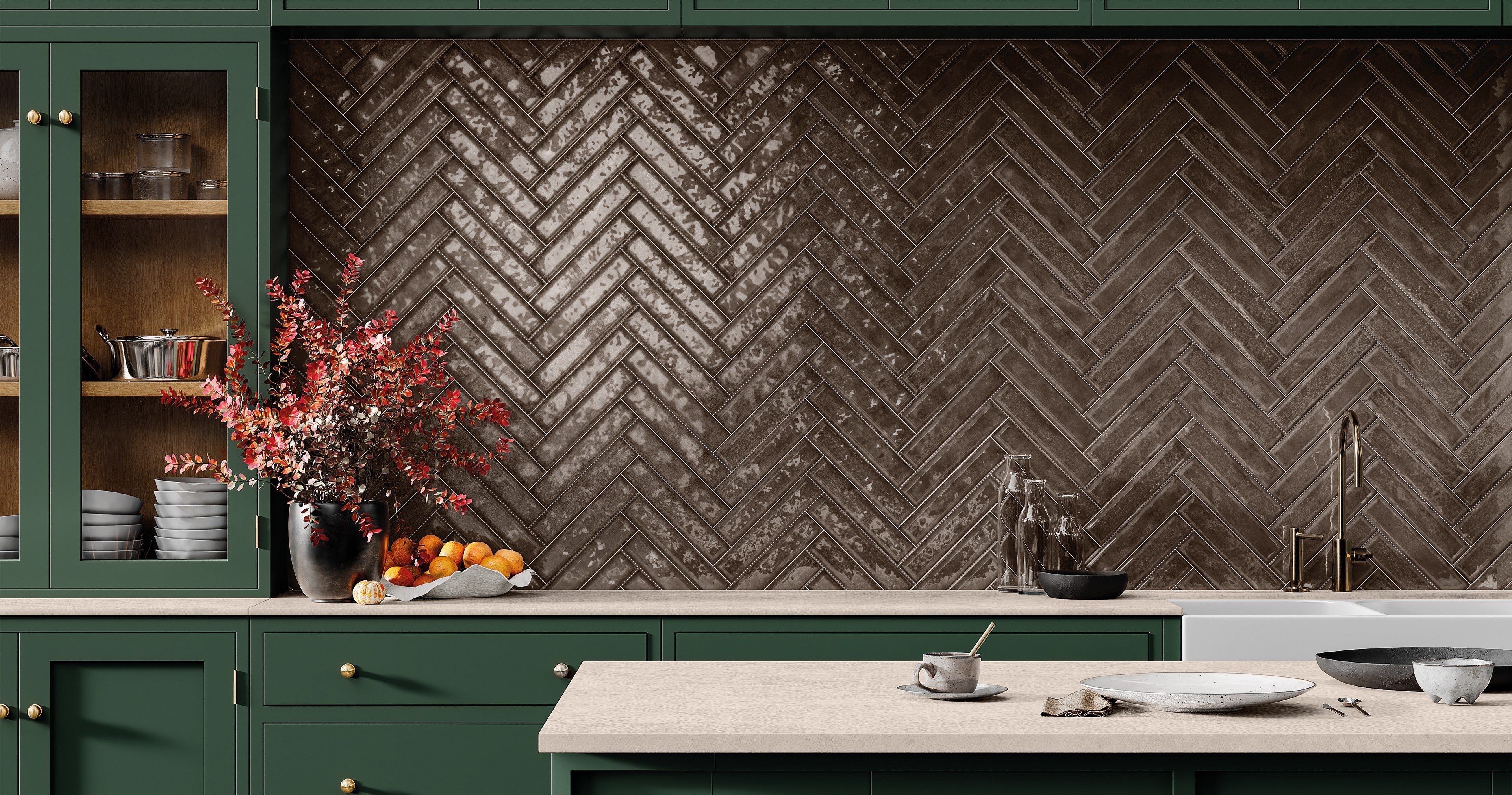 EARTHEN ELEGANCE: Taupe Tapestry Field Tile (2"x10"x7-mm | glossy | pressed)