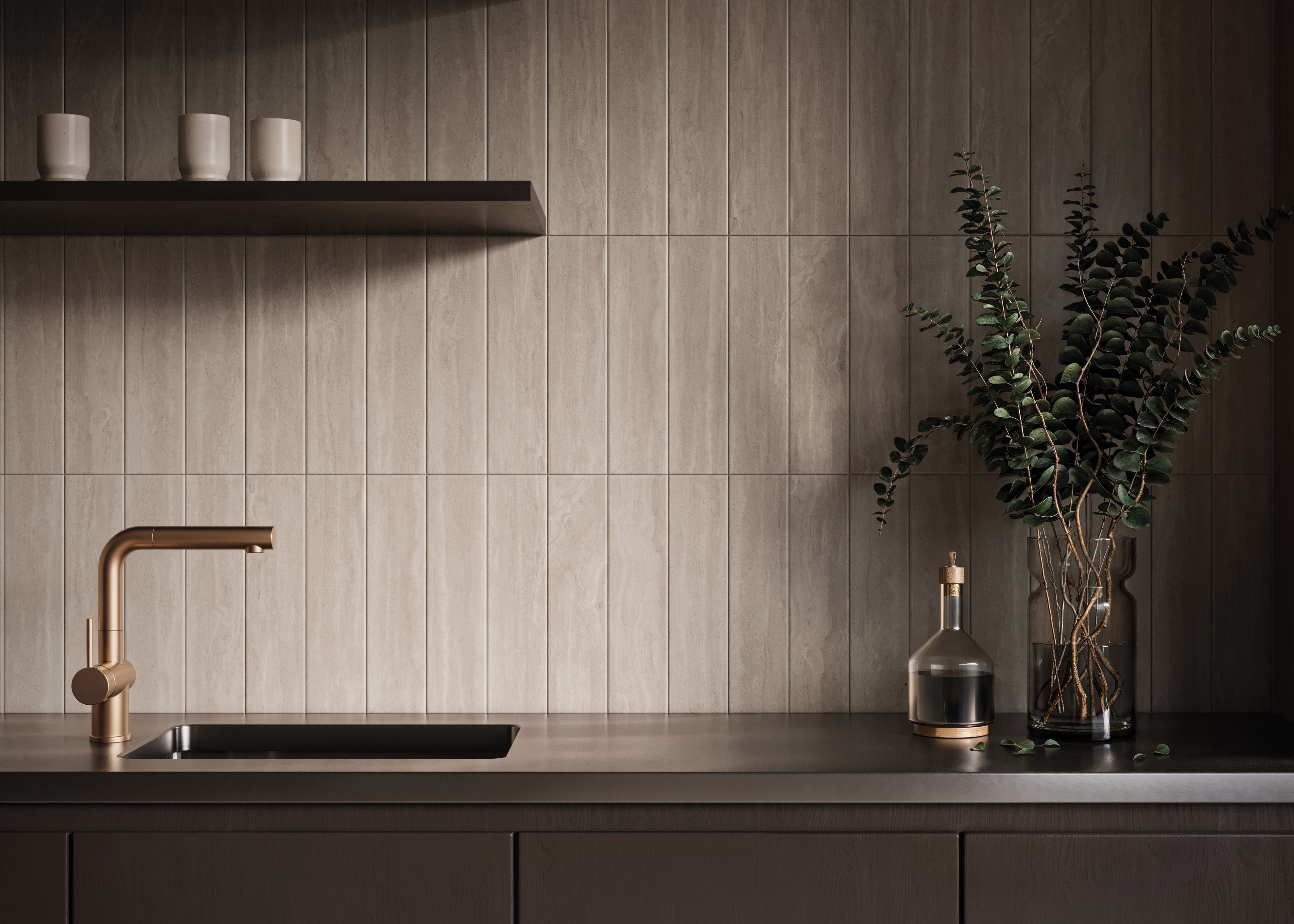 ETERNAL RADIANCE: Enduring Taupe Straight Stack 0.6X0.6 Mosaic (12"x12"x9-mm | polished | rectified)