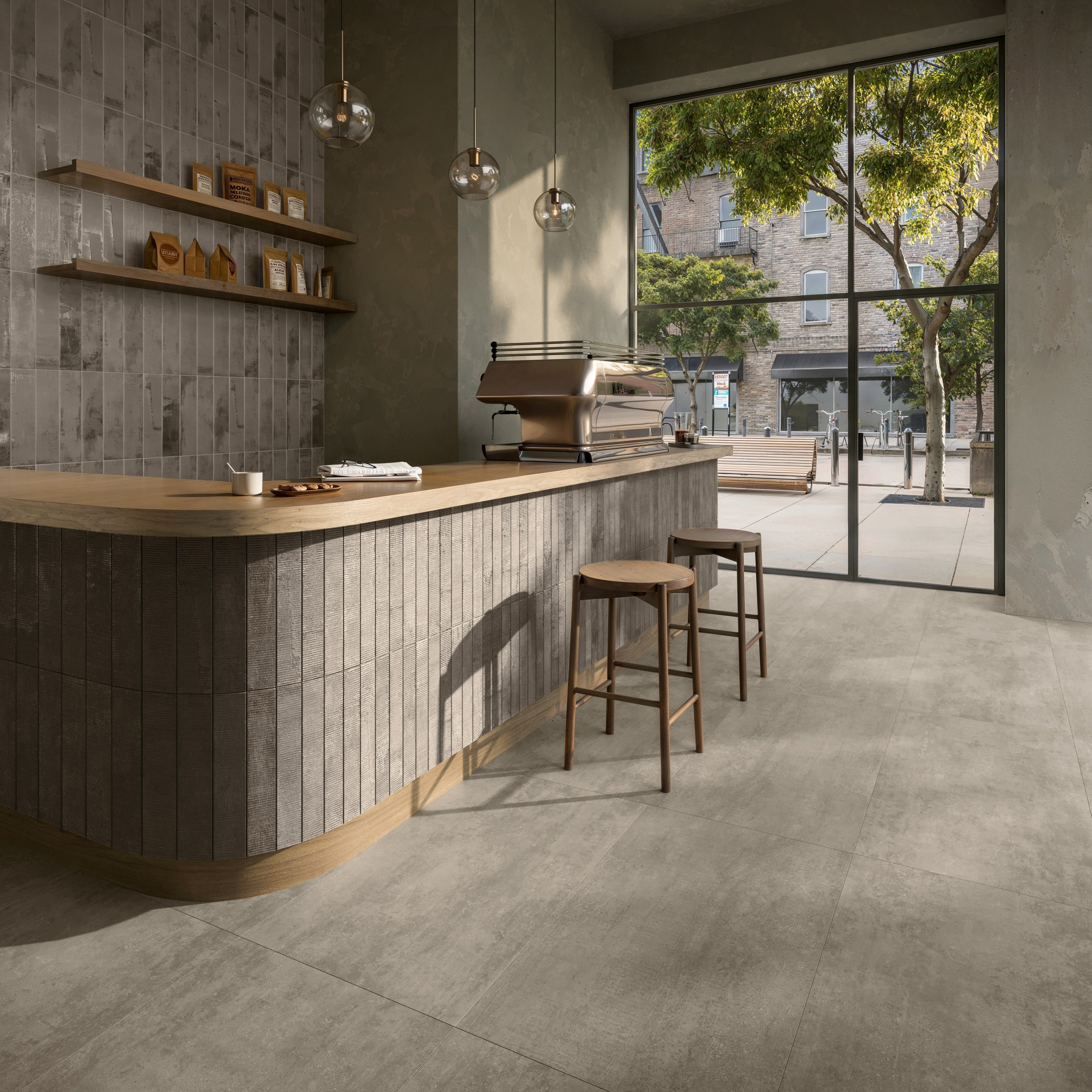 METALLIC REVERIE: Pewter Ponder Groved Field Tile (4"x16"x8-mm | matte | pressed)