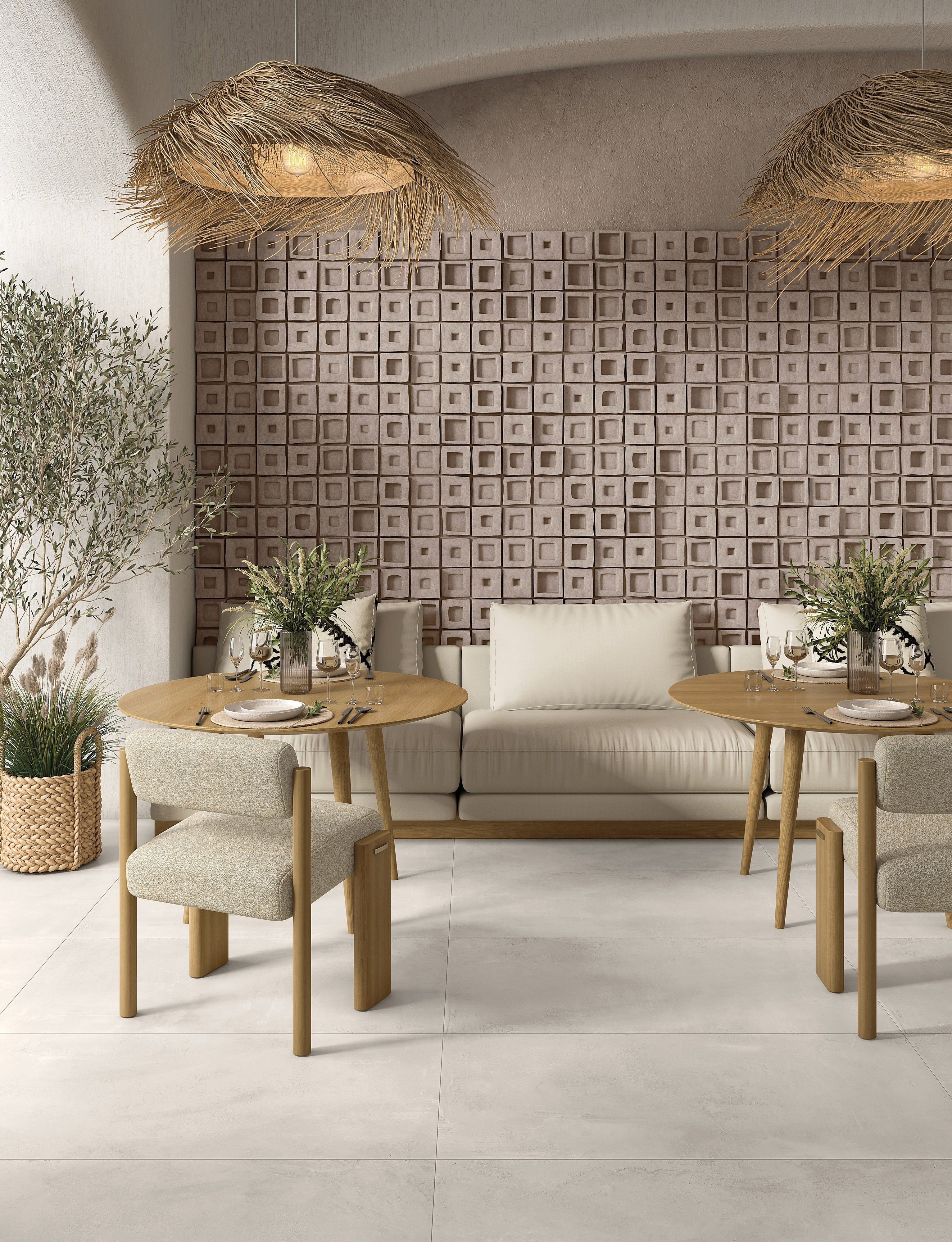 PRISTINE ELEGANCE: Clay Craftsmanship Embossed Field Tile (8"x8"x20-mm | matte | pressed)