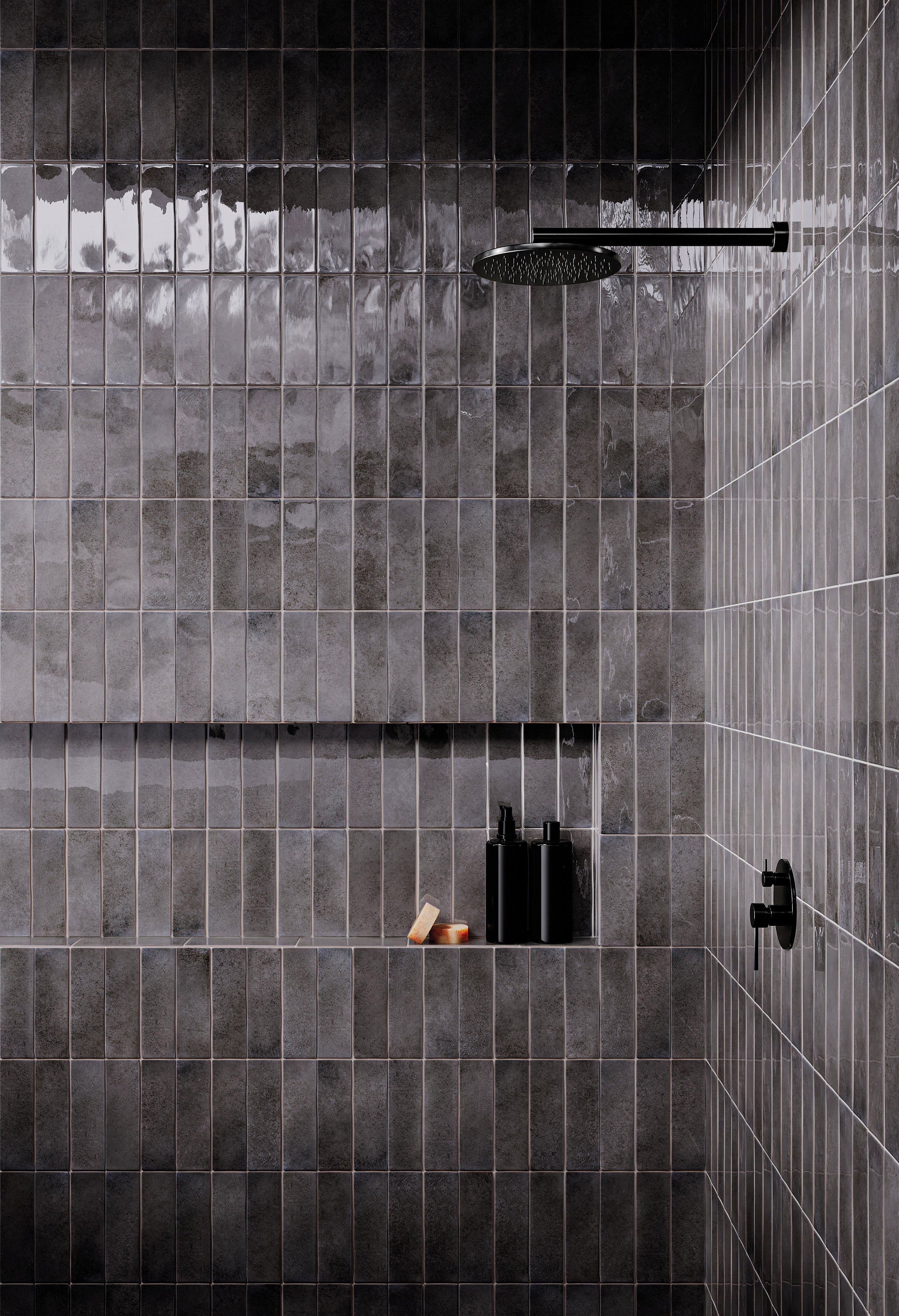 RUSTIC RESERVOIR: Reservoir Charcoal Current Field Tile (3"x10"x8-mm | glossy | pressed)