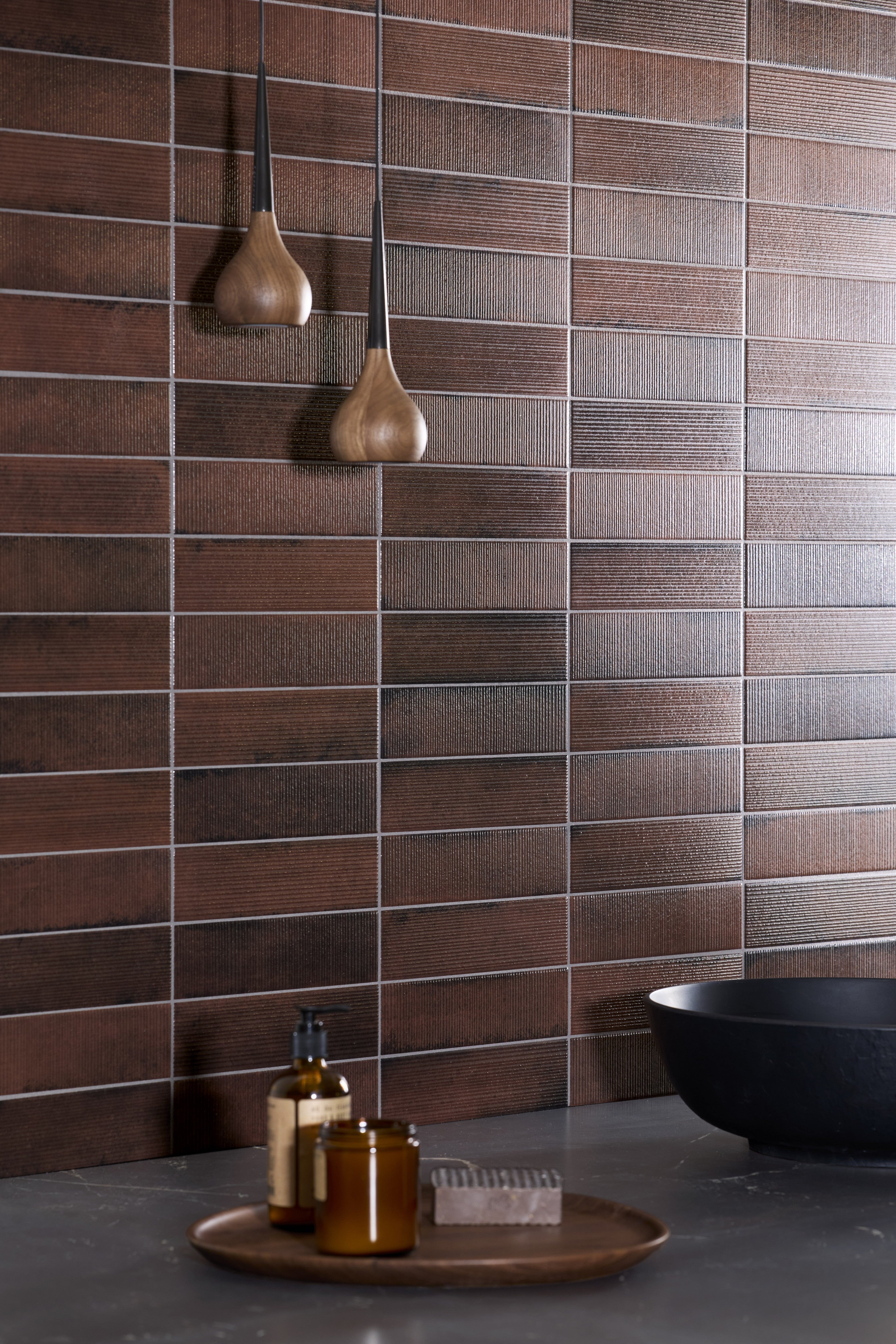 SCULPTED HARMONY: Burgundy Harmony Textured Field Tile (2 1/2"x9"x9.5-mm | glossy | pressed)