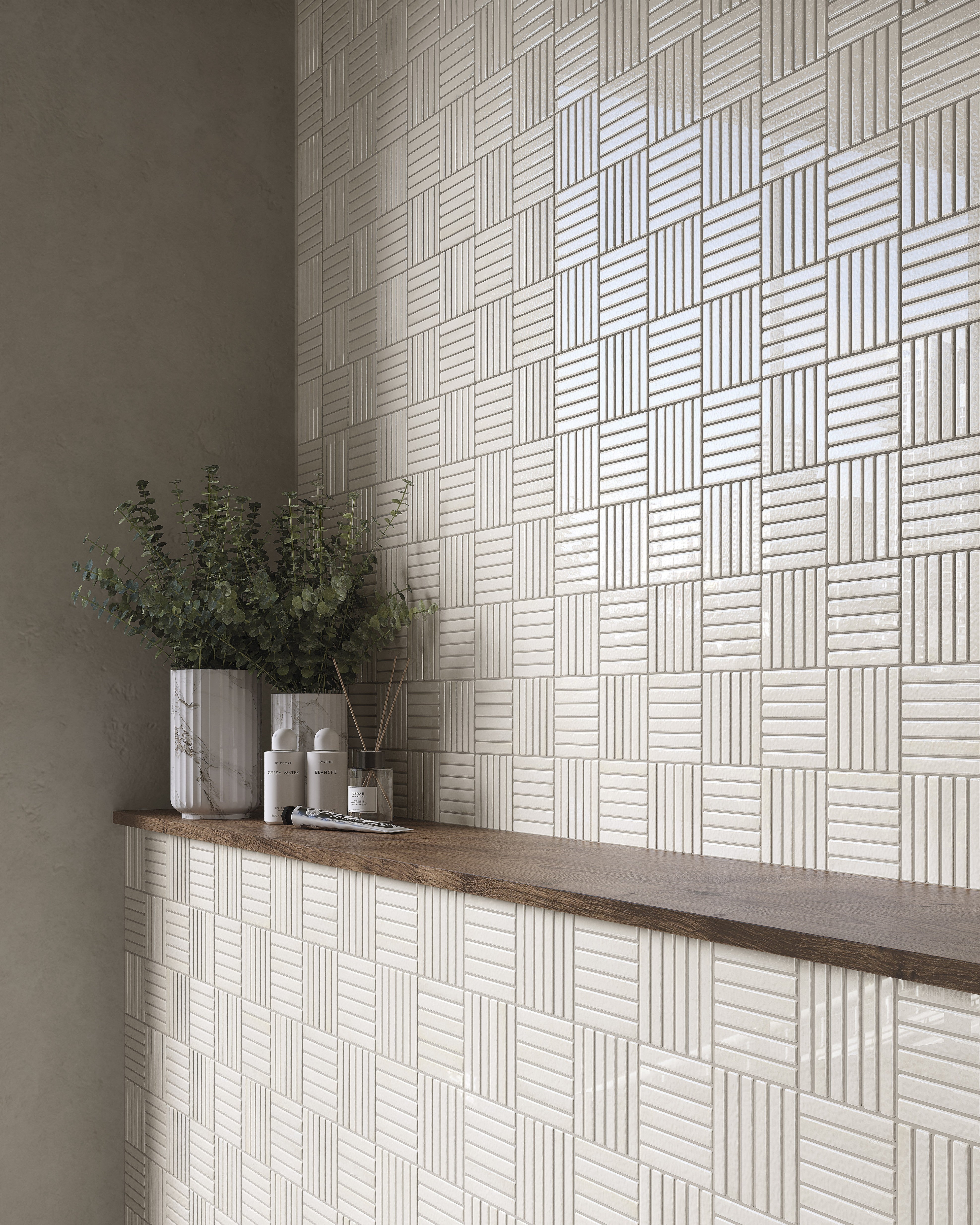 SCULPTED HARMONY: Ivory Harmony Textured Field Tile (6"x6"x8.6-mm | glossy | pressed)