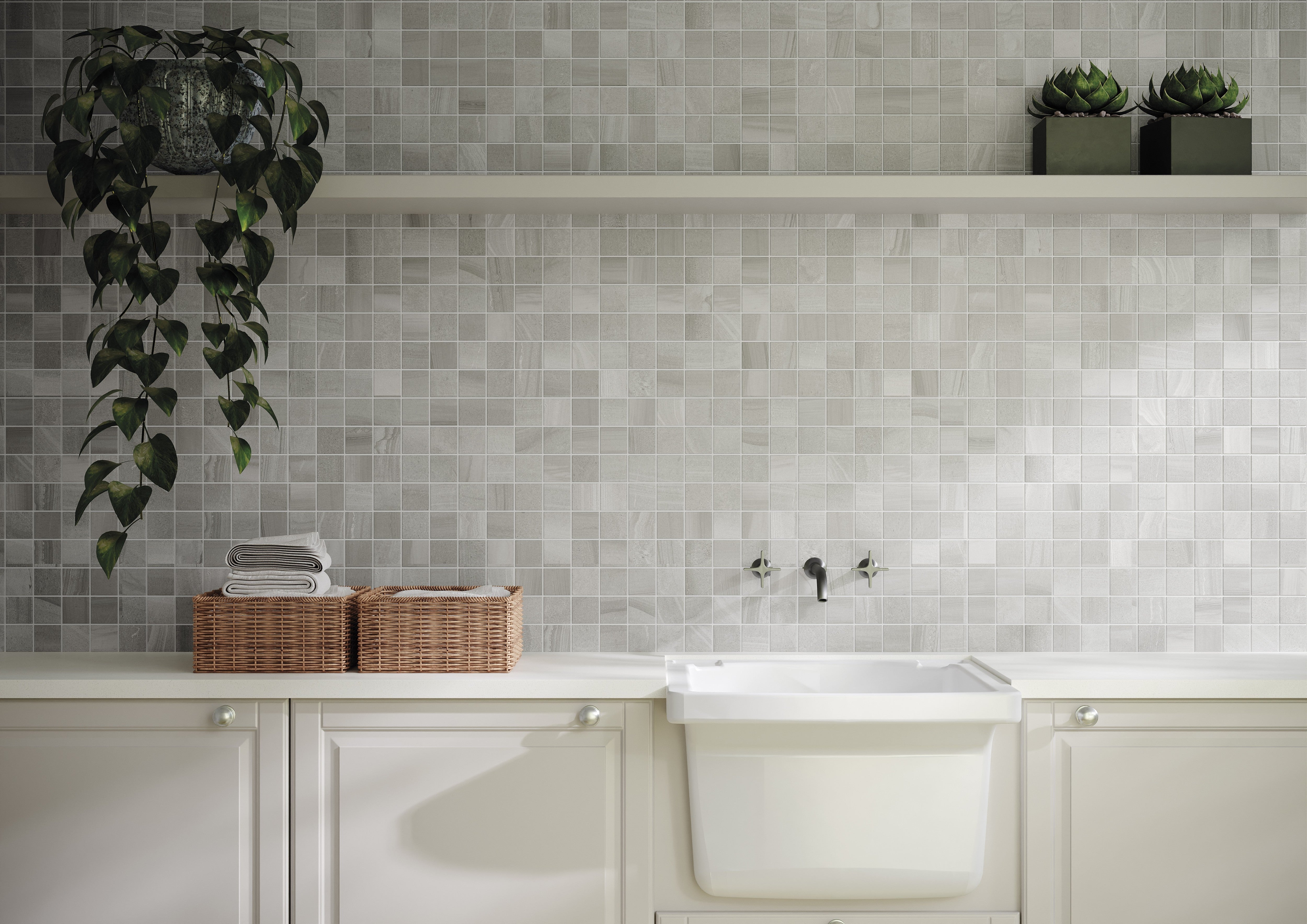 SILHOUETTE SANDS: Dawn Mirage Straight Stack 2X2 Mosaic (12"x12"x8-mm | natural | rectified)