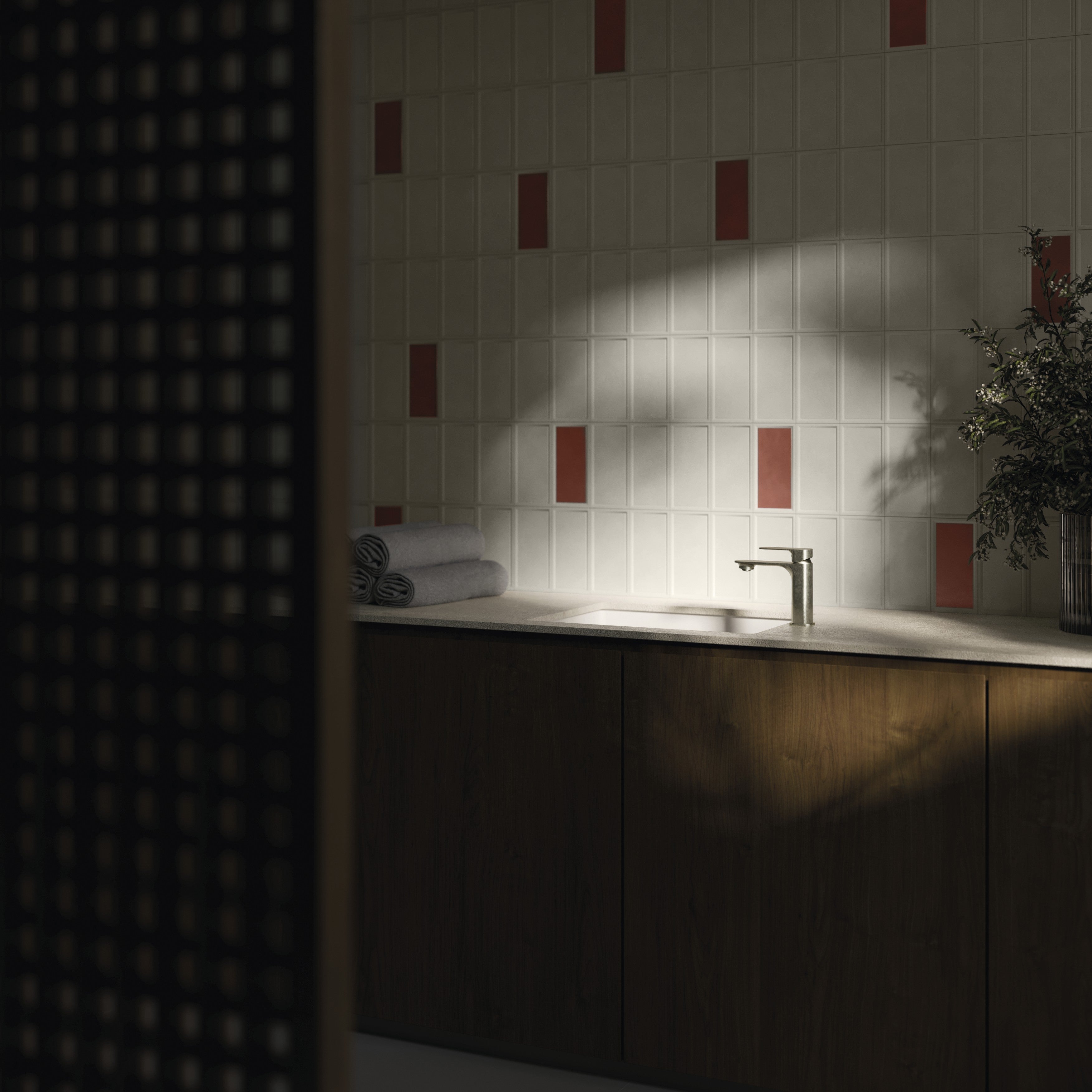 TACTILE STUDIO: Vermilion Framed Field Tile (4"x8"x7.4-mm | matte | pressed)