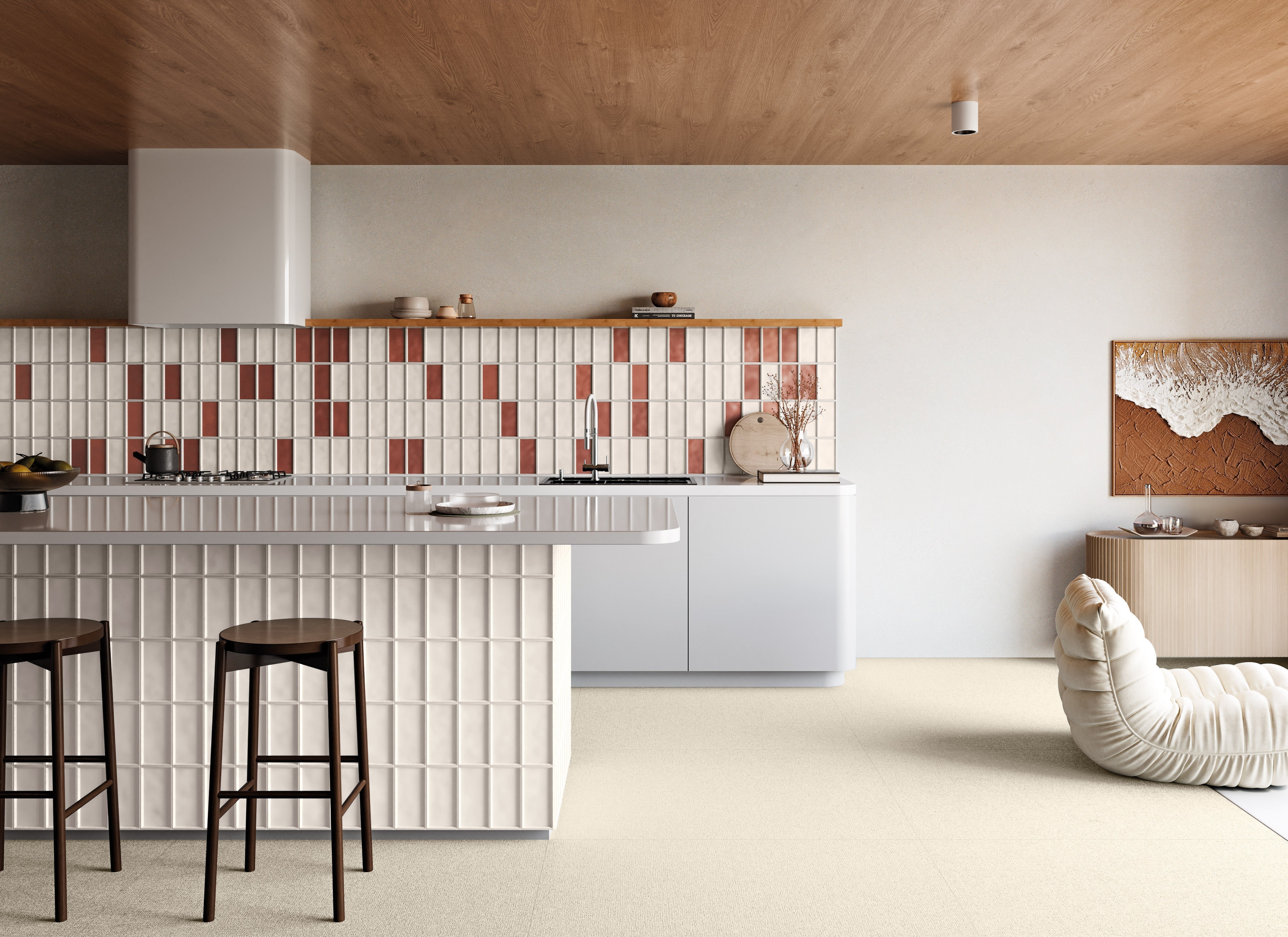 TACTILE STUDIO: Vermilion Framed Field Tile (4"x8"x7.4-mm | matte | pressed)