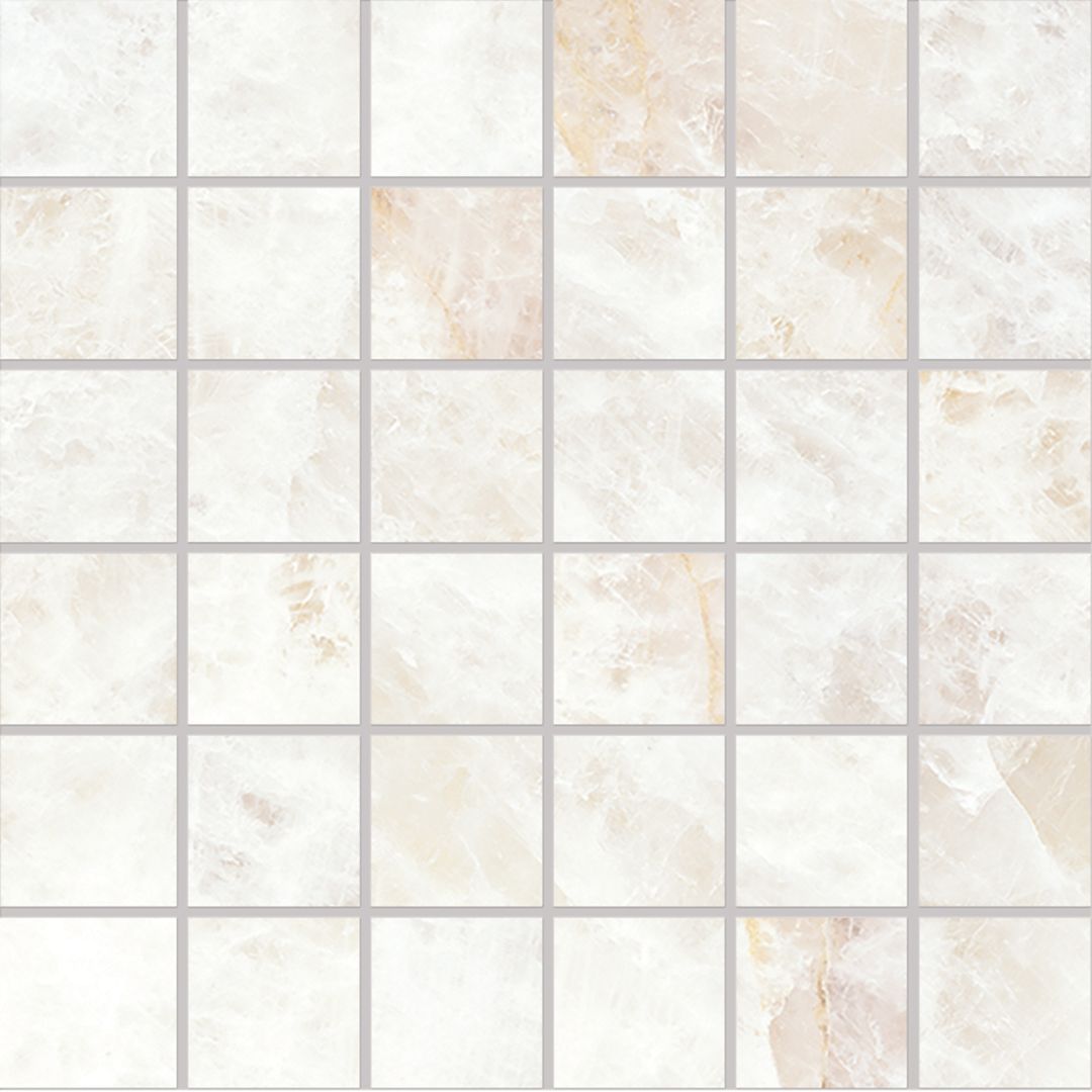 Tele di Marmo Precious CRYSTAL WHITE porcelain mosaic tile by Emil, full lappato finish, 12"x12" size. Premium Italian porcelain for floors and walls.