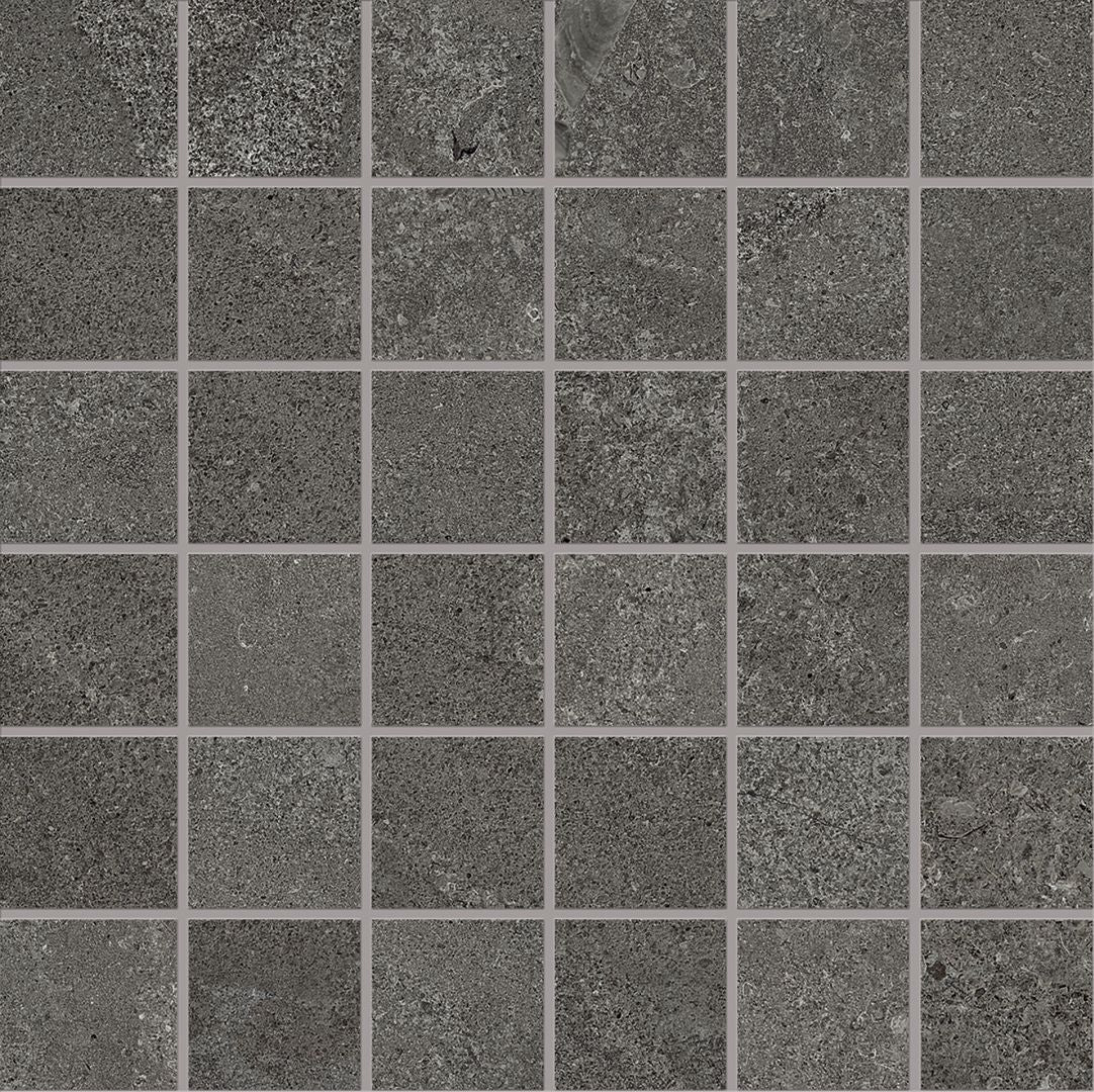 MaPierre Noir porcelain mosaic tile by Emil, naturale finish, 11 13/16"x11 13/16"x9.5-mm size. Premium Italian porcelain for floors and walls.