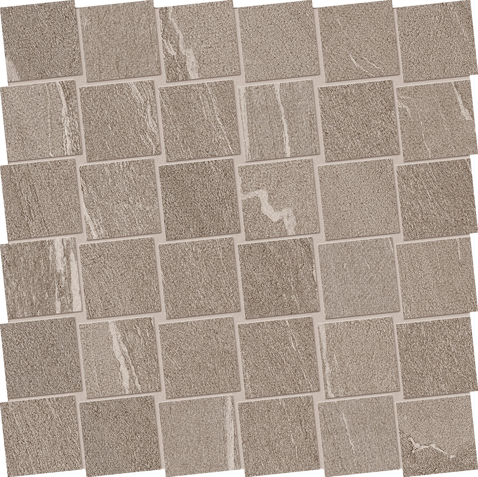 Stone Talk Taupe porcelain mosaic tile by Emil, naturale finish, 11 13/16"x11 13/16"x9.5-mm size. Premium Italian porcelain for floors and walls.