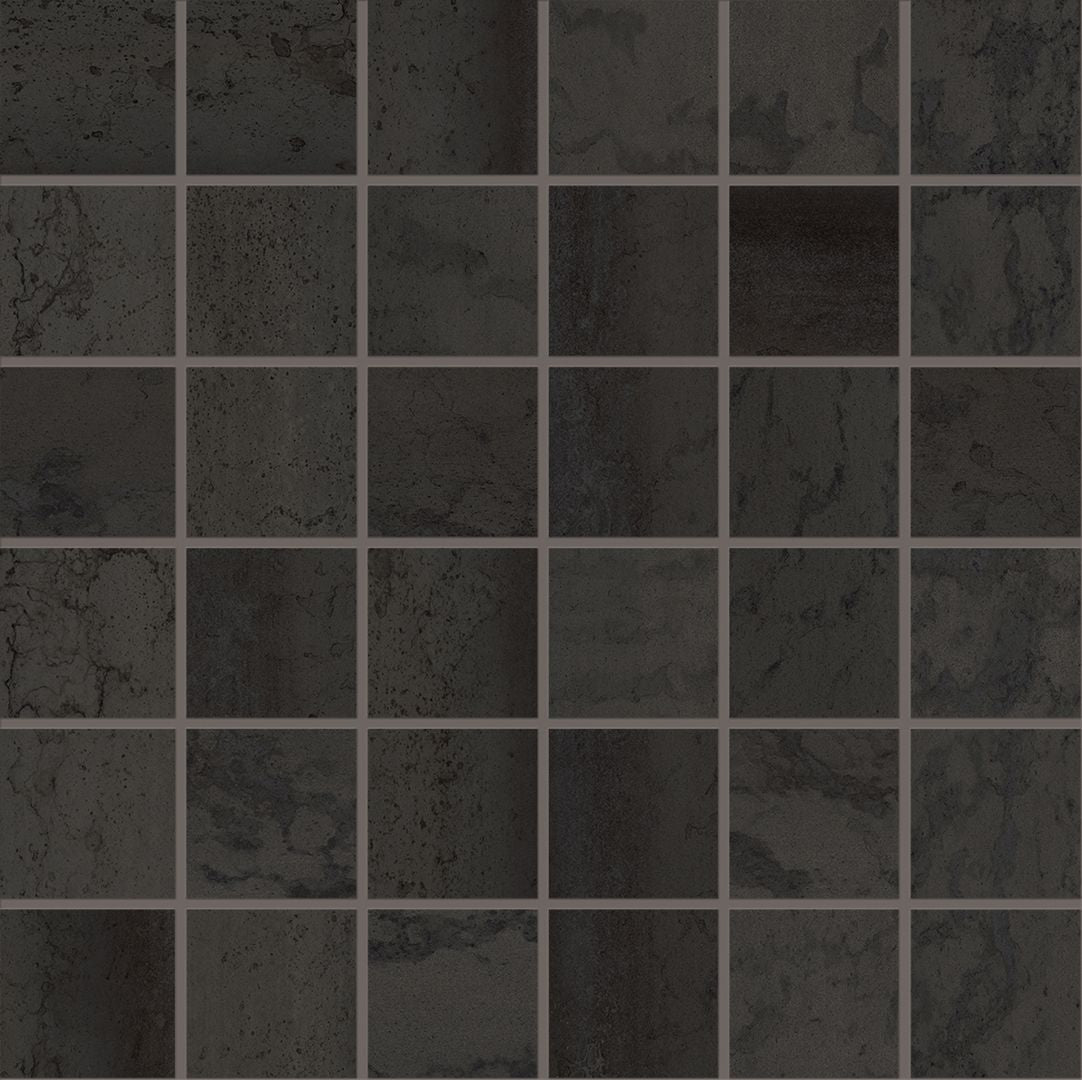 Metallica DARK porcelain mosaic tile by Emil, naturale finish, 12"x12" size. Premium Italian porcelain for floors and walls.