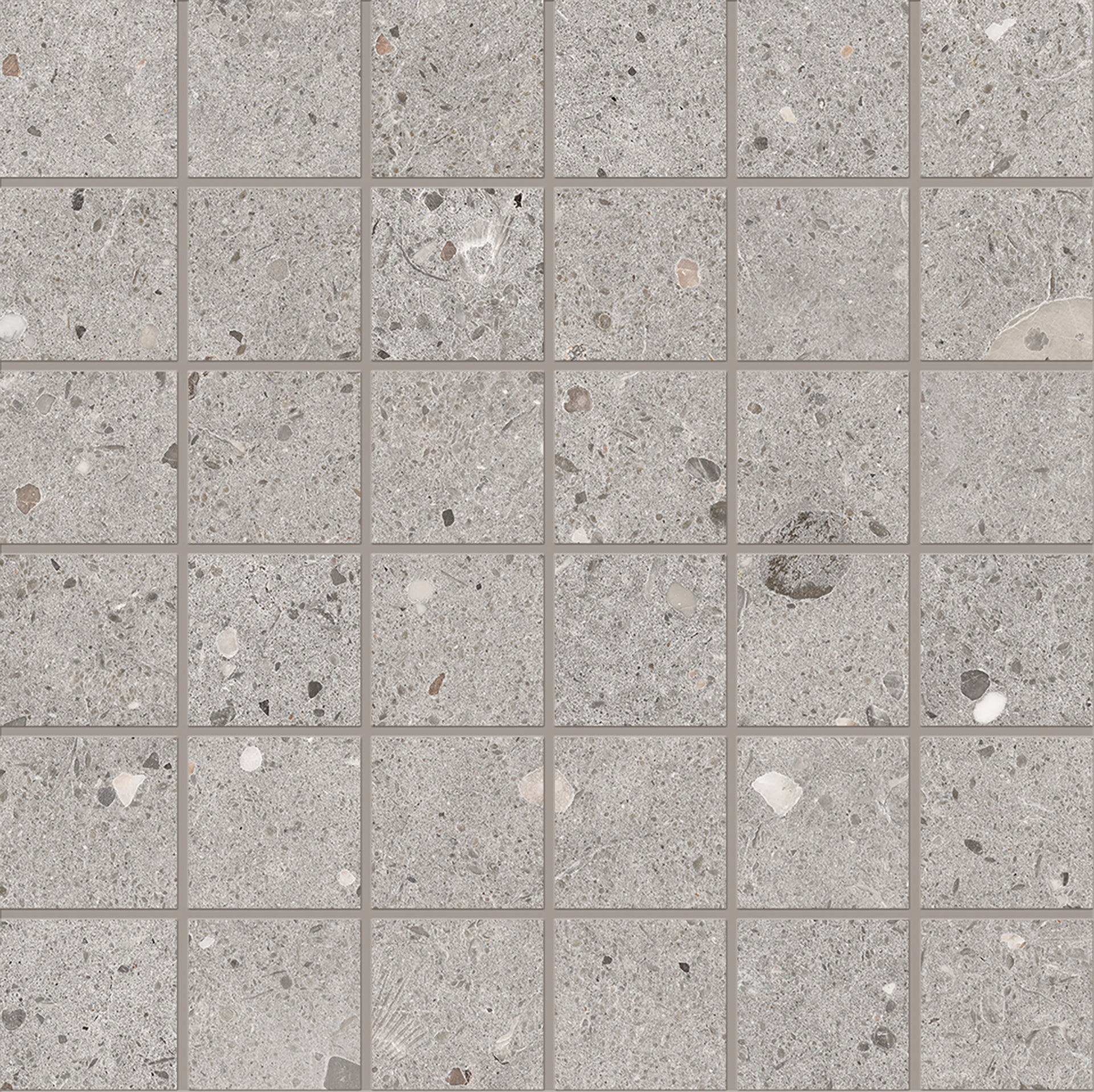 Ego Grigio porcelain mosaic tile by Emil, 11 13/16"x11 13/16"x9.5-mm size. Premium Italian porcelain for floors and walls.