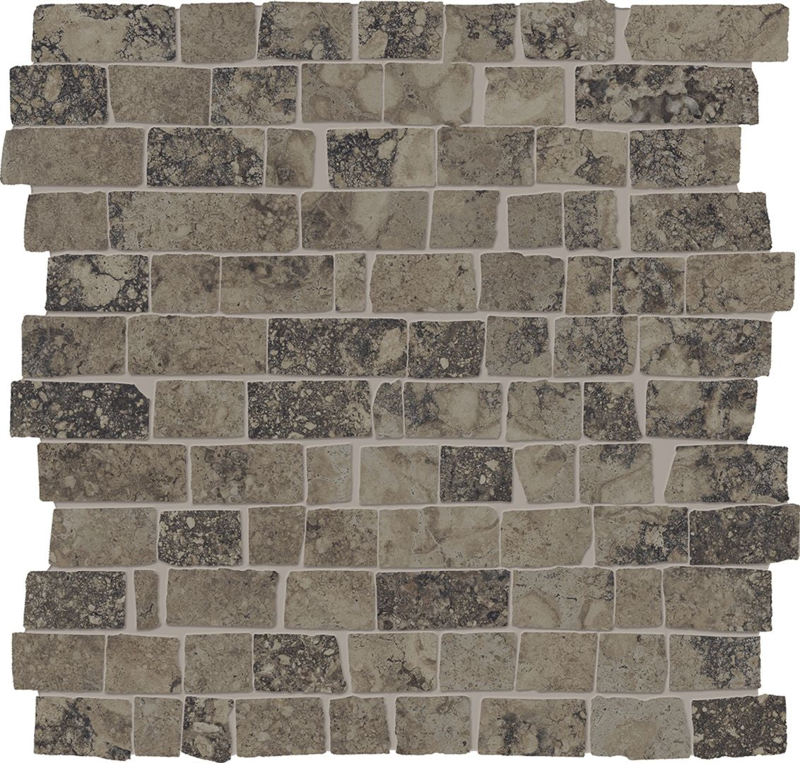 Unique Travertine Chocolate porcelain mosaic tile by Emil, 11 13/16"x11 13/16"x9.5-mm size. Premium Italian porcelain for floors and walls.