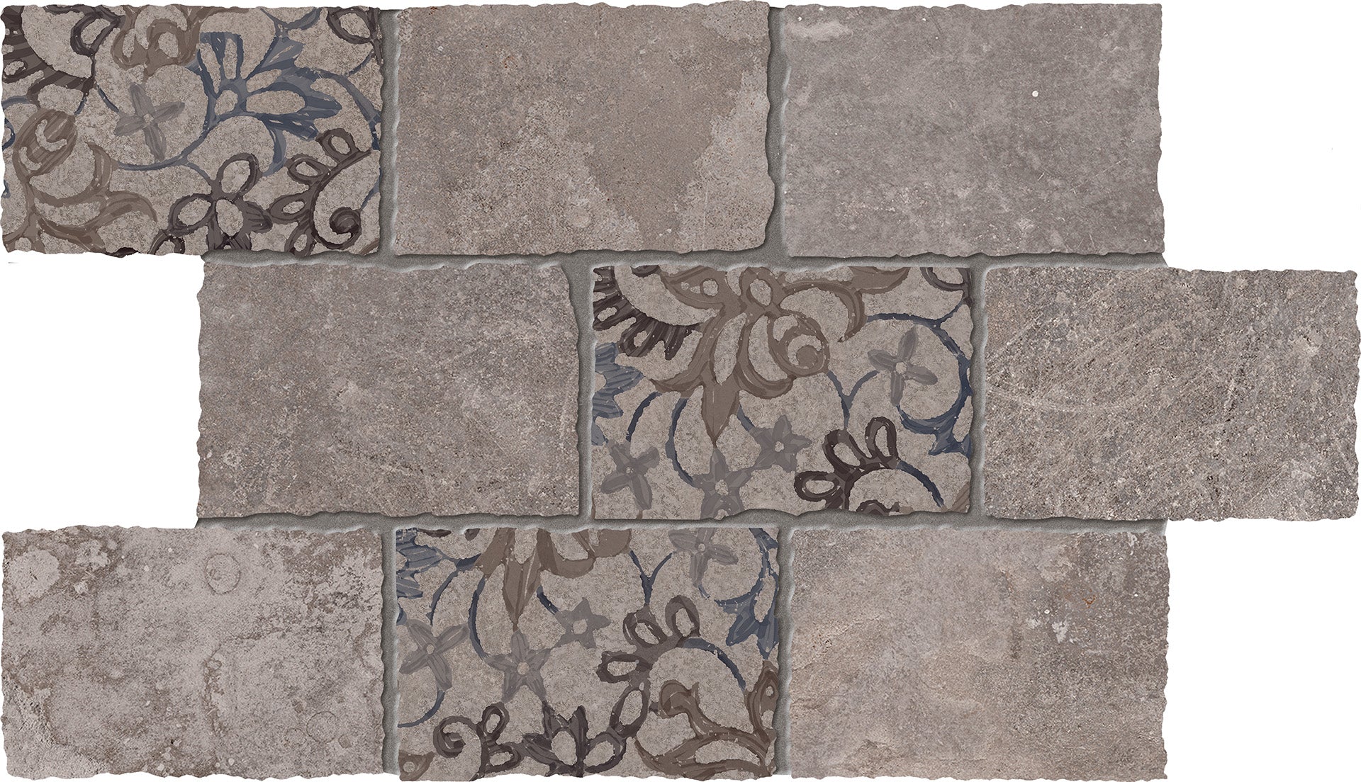 Heritage Urban porcelain mosaic tile by Emil, naturale finish, 11 13/16"x17 11/16"x9.5-mm size. Premium Italian porcelain for floors and walls.
