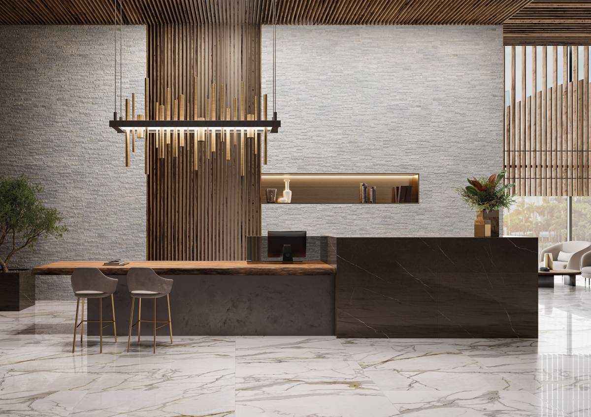 VENEER WORLD PRO LEDGESTONE ALPINE Alaska porcelain trim, product image 3, 5 3/4"×24"×11/32" size. Premium porcelain for floors and walls.
