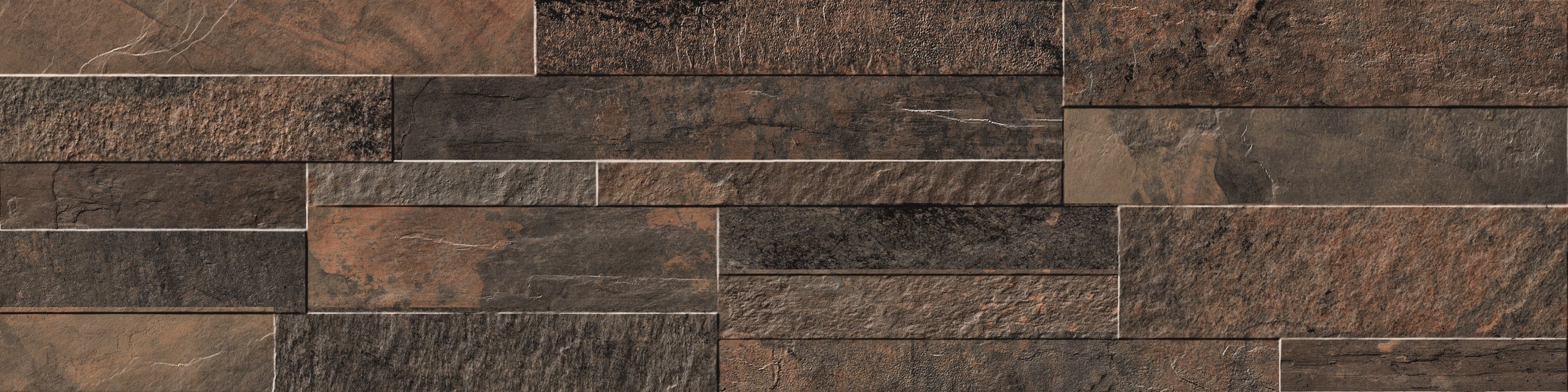 VENEER WORLD PRO LEDGESTONE CANYON Rock porcelain wall veneer, top-down product view, 6"×24"×11/32" size. Premium porcelain for floors and walls.