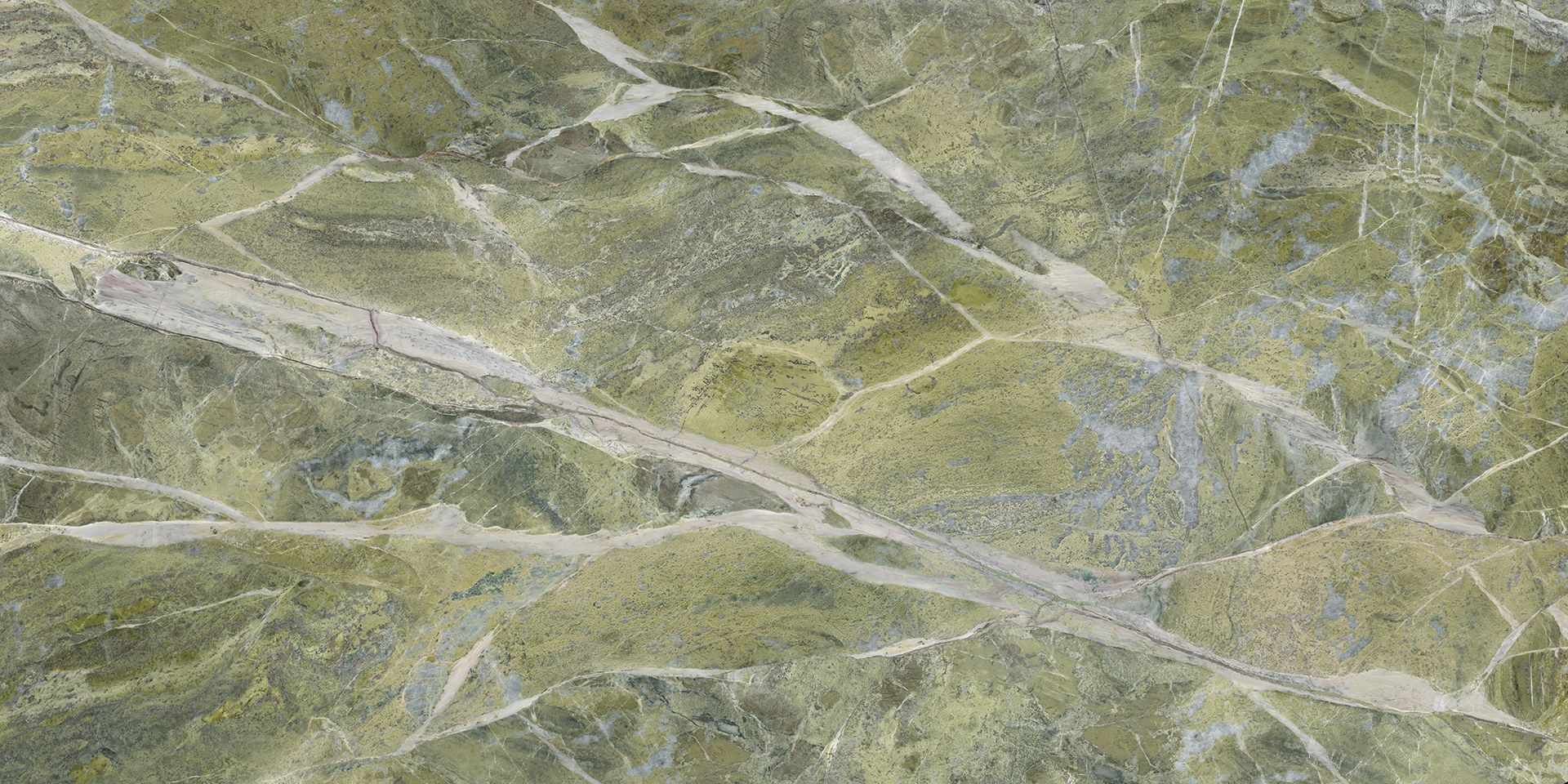 Level Marmi Irish Green porcelain field tile by Emil, full lappato finish, 63 25/32"x127 9/16"x12-mm size. Premium Italian porcelain for floors and walls.