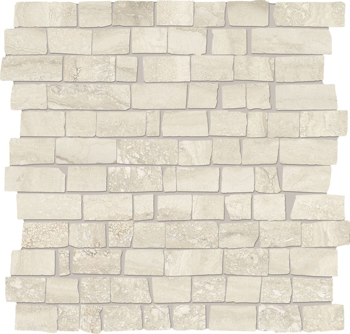 Unique Travertine Silver porcelain mosaic tile by Emil, 11 13/16"x11 13/16"x9.5-mm size. Premium Italian porcelain for floors and walls.