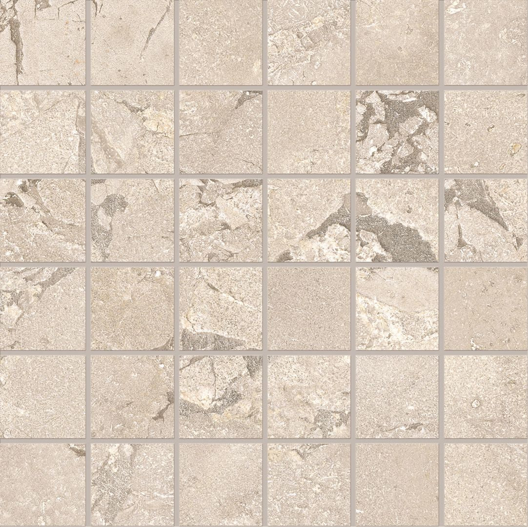 Unique Intensity Beige porcelain mosaic tile by Emil, 13 3/8"x13 15/16"x9-mm size. Premium Italian porcelain for floors and walls.