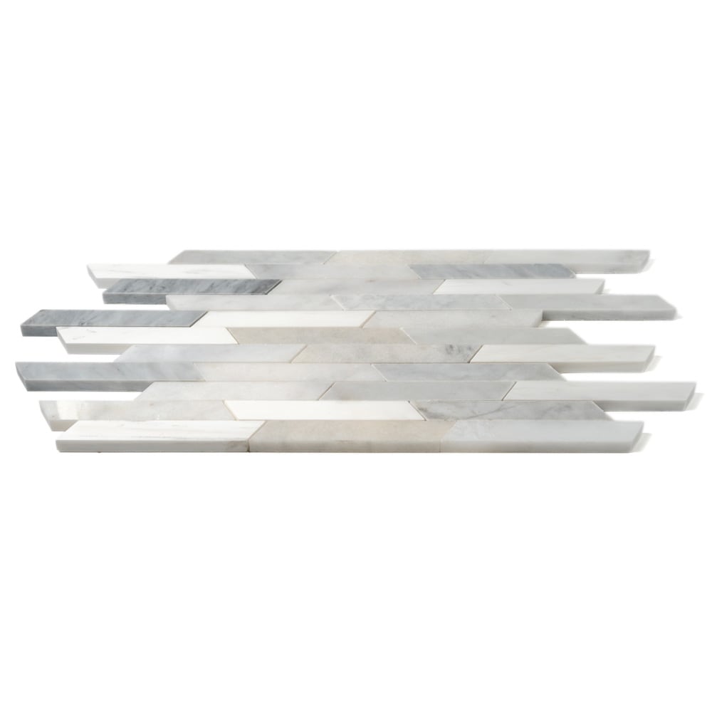 Afyon White Avenza Light Glacier Snow White Ritmo Marble Mosaic (8 13/16"×14 5/16"×3/8" | straight cut)