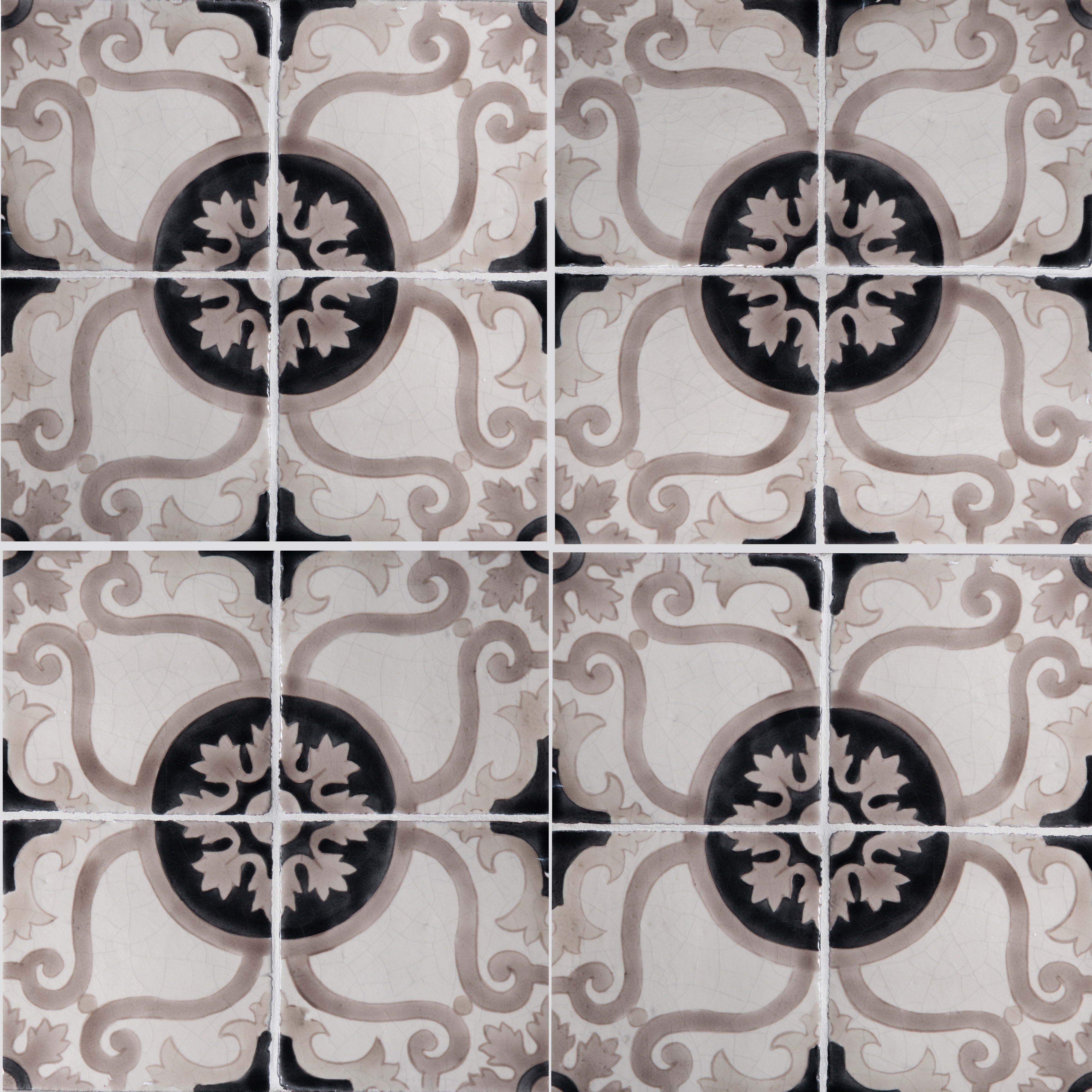 MAJOLICA: Lisbon Cinza Glazed Crackle Terracotta Field Deco Tile (6"x6"x3/4" | matte)