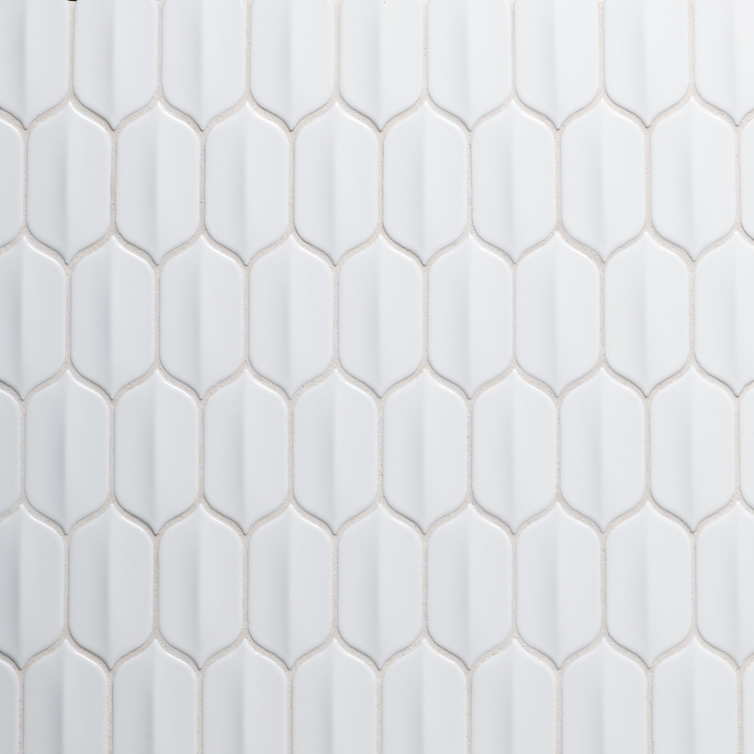 MIRAMAR: Leaf White Glazed Ceramic Mosaic (11"x11 1/8"x5/16" | gloss)