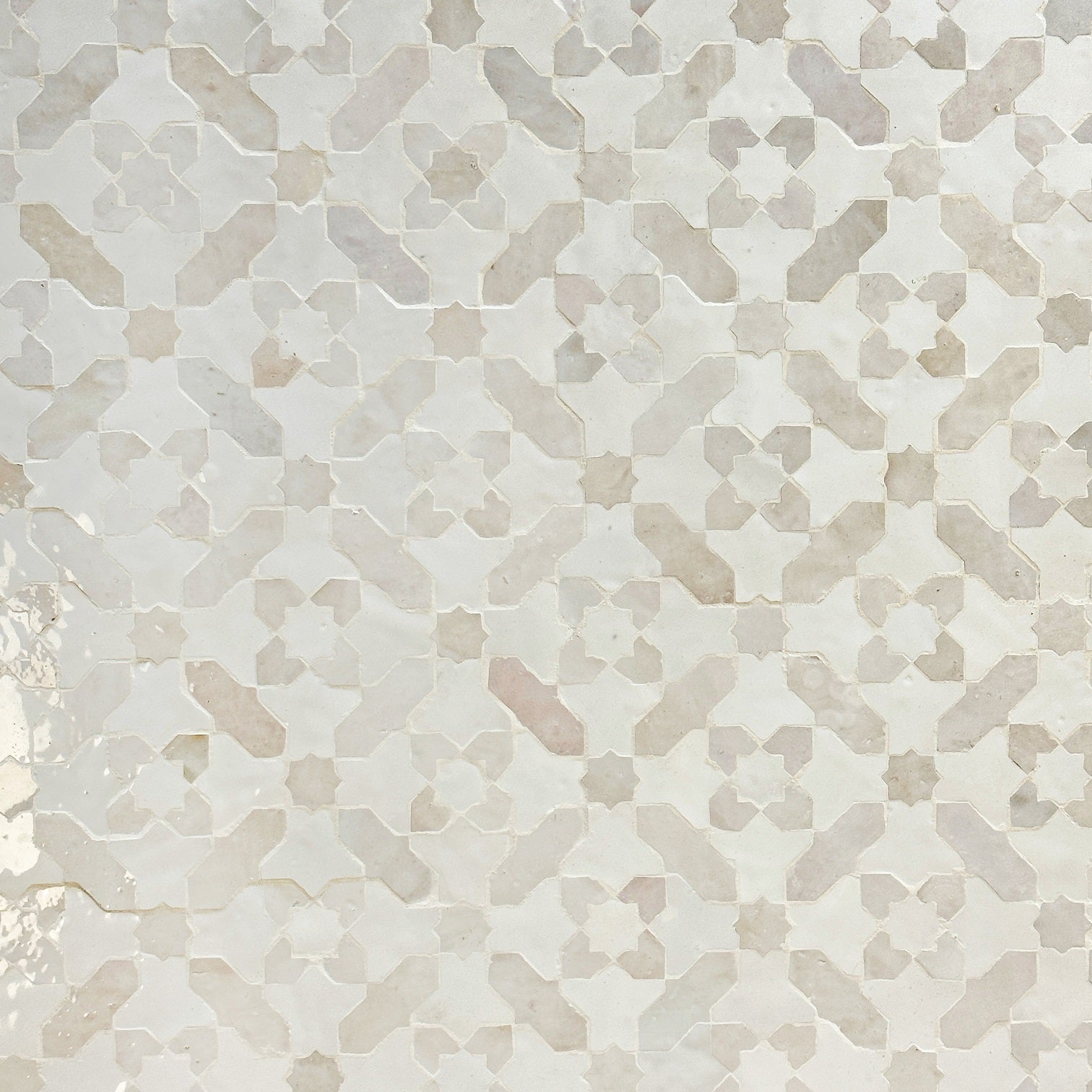 ZEL: Habiba Atlas Snow Desert White Glazed Zellige Mosaic (10 1/2"x10 1/2"x5/8" | gloss)