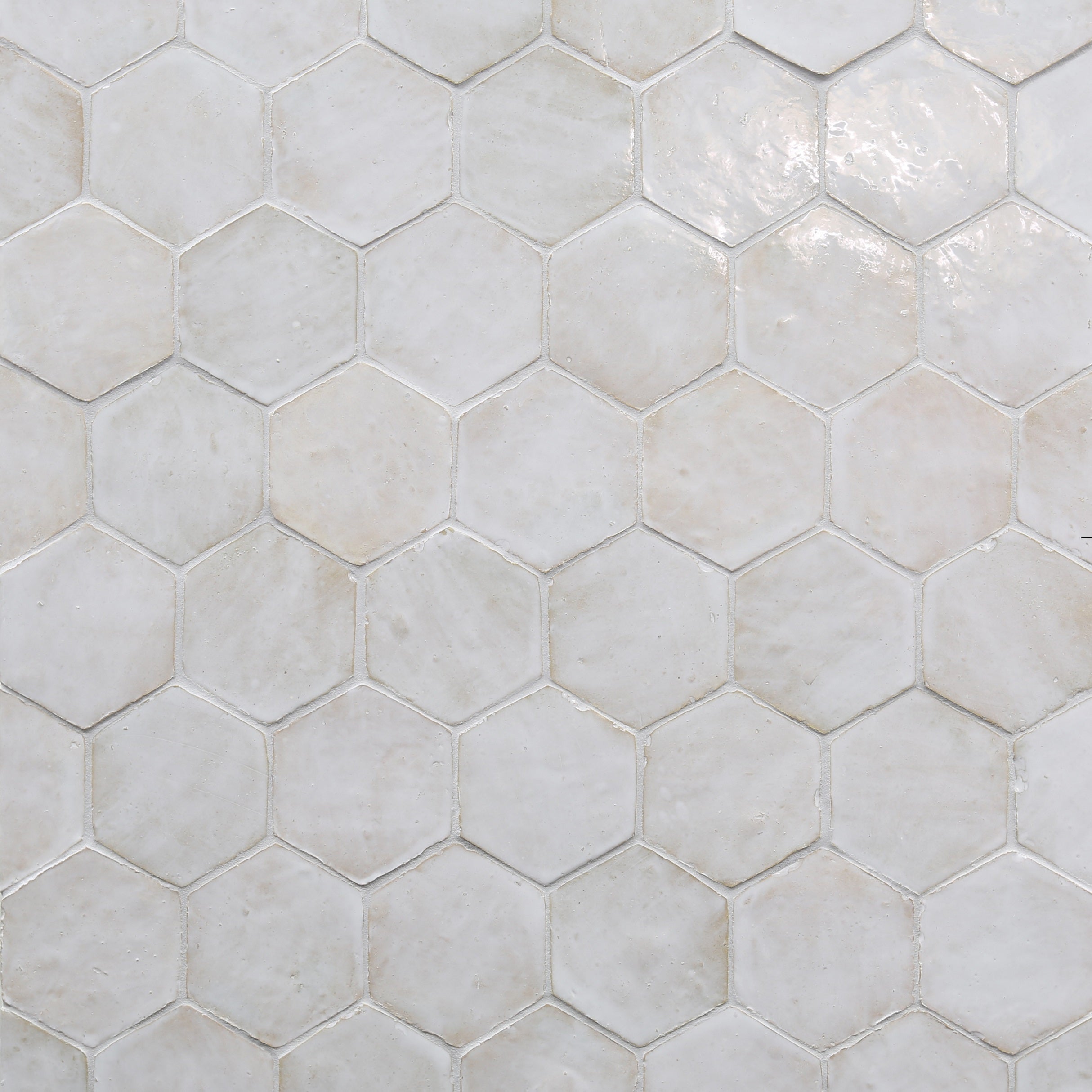 ZEL: Nouveau Desert White Glazed Zellige Hexagon Field Tile (4"x4 5/8"x1/2" | gloss)