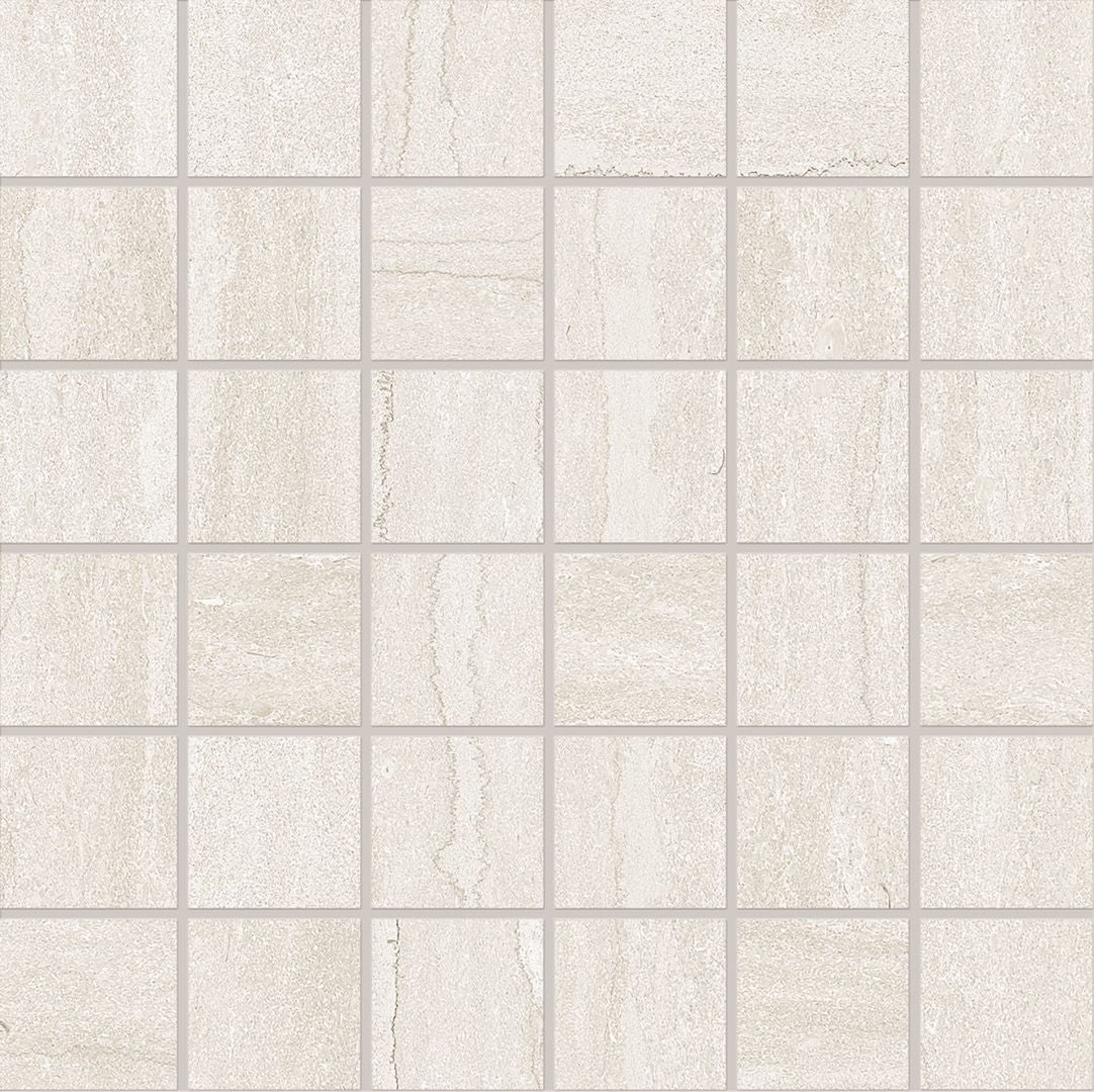 Portland Stone Talc porcelain mosaic tile by Emil, naturale finish, 11 13/16"x11 13/16"x9-mm size. Premium Italian porcelain for floors and walls.