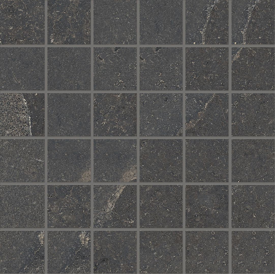 Unique Intensity Black porcelain mosaic tile by Emil, 13 3/8"x13 15/16"x9-mm size. Premium Italian porcelain for floors and walls.