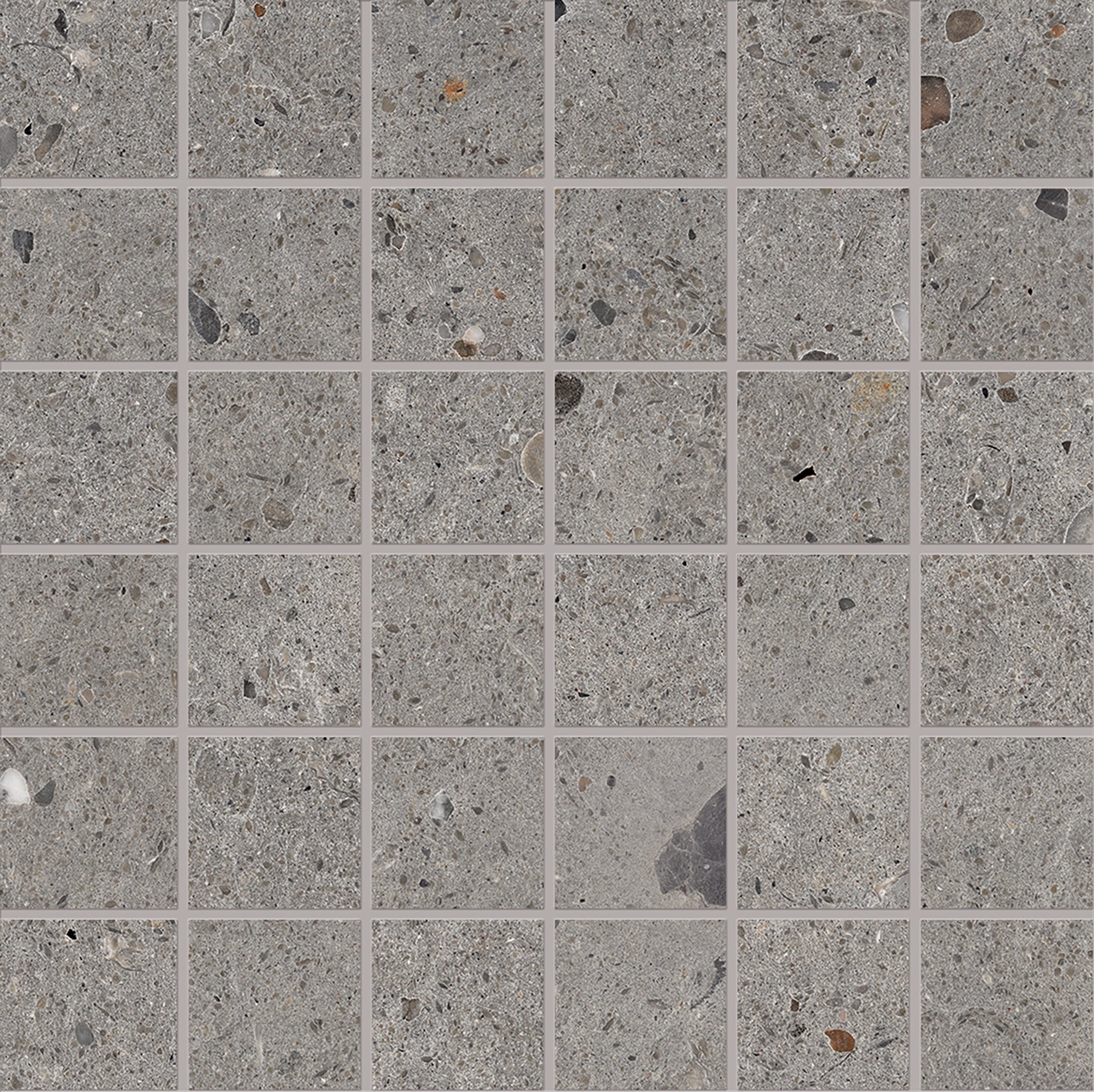 Ego Grigio Scuro porcelain mosaic tile by Emil, 11 13/16"x11 13/16"x9.5-mm size. Premium Italian porcelain for floors and walls.
