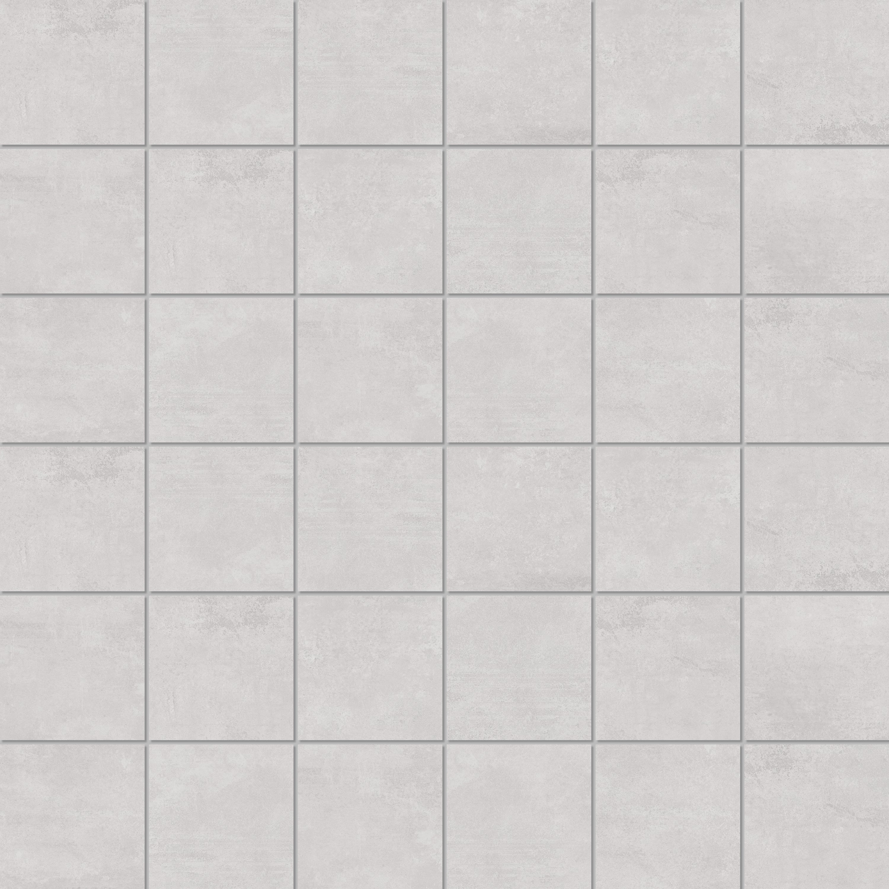 PORTLAND Grey porcelain mosaic, top-down product view, 12"×12"×5/16" size. Premium porcelain for floors and walls.