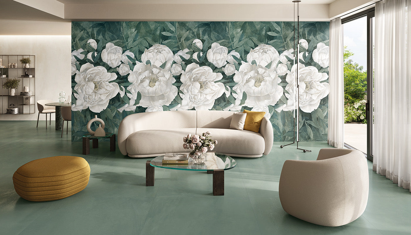 Pigmento VERDE SALVIA porcelain mosaic tile by Emil, silktech finish, 12"x12" size. Premium Italian porcelain for floors and walls.