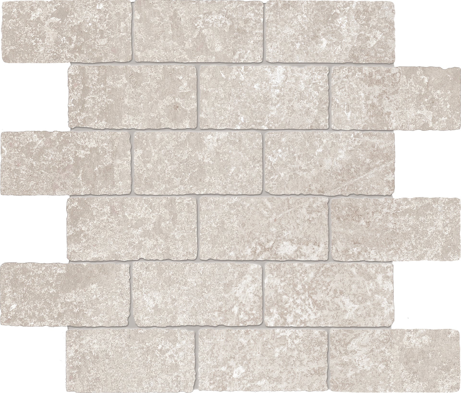 Chateau Beige porcelain mosaic tile by Emil, naturale finish, 11 13/16"x11 13/16"x9.5-mm size. Premium Italian porcelain for floors and walls.
