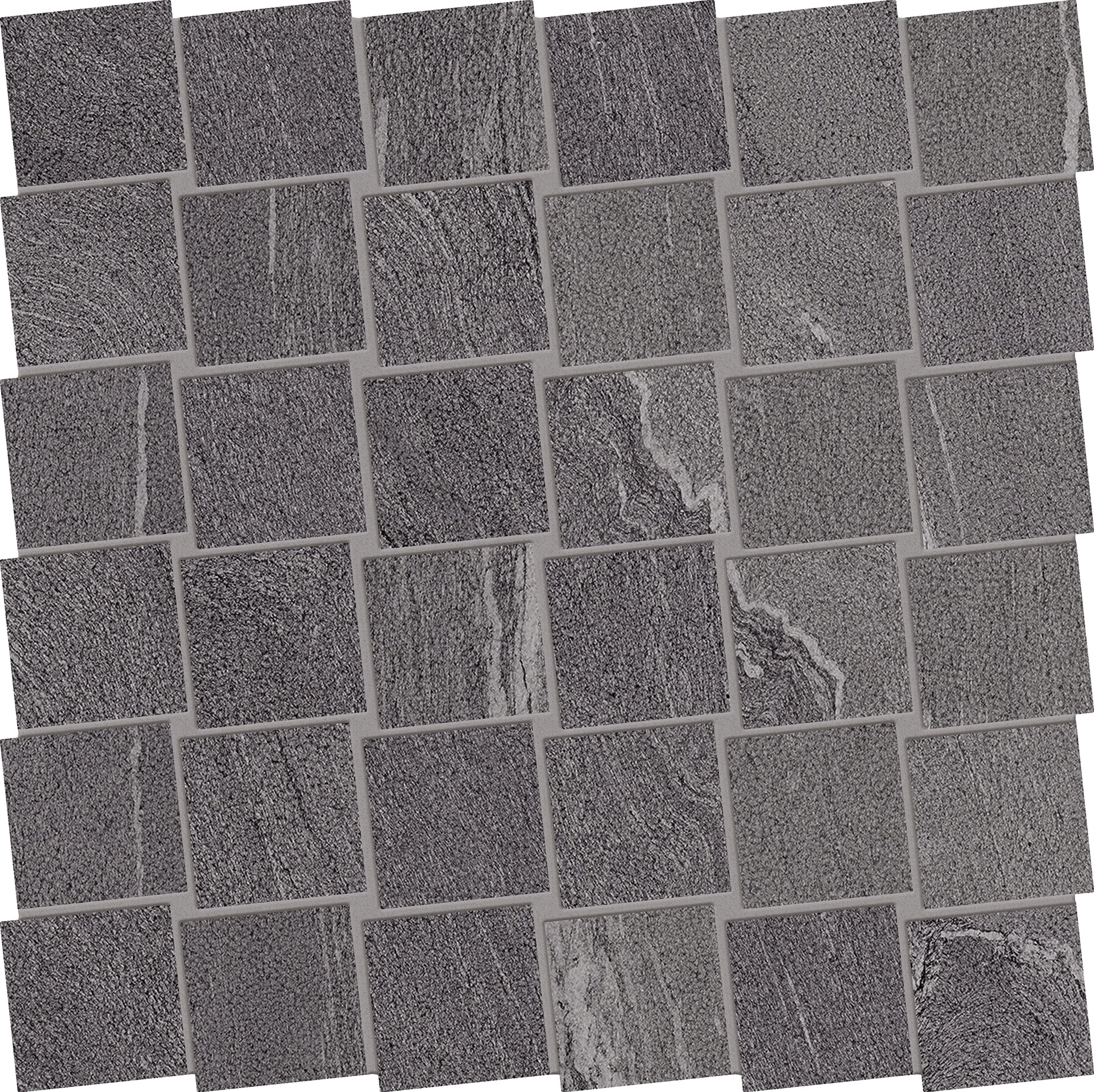 Stone Talk Dark porcelain mosaic tile by Emil, naturale finish, 11 13/16"x11 13/16"x9.5-mm size. Premium Italian porcelain for floors and walls.