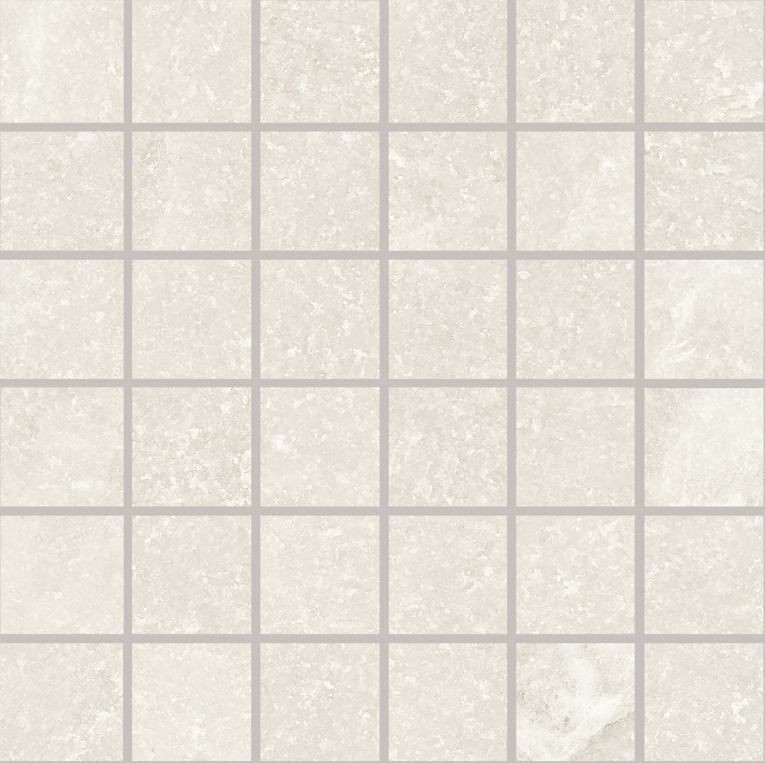 Salt Stone White Pure porcelain mosaic tile by Emil, 11 13/16"x11 13/16"x9.5-mm size. Premium Italian porcelain for floors and walls.