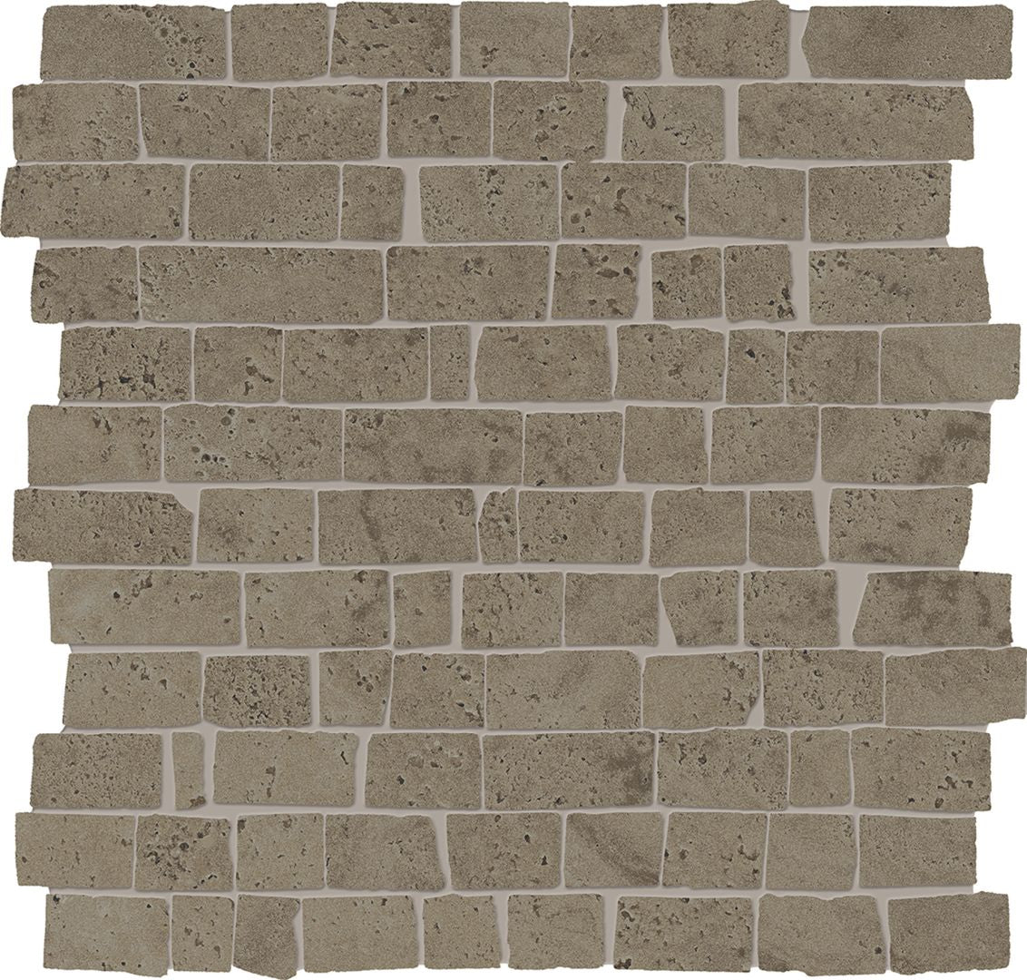 Unique Travertine Chocolate porcelain mosaic tile by Emil, 11 13/16"x11 13/16"x9.5-mm size. Premium Italian porcelain for floors and walls.