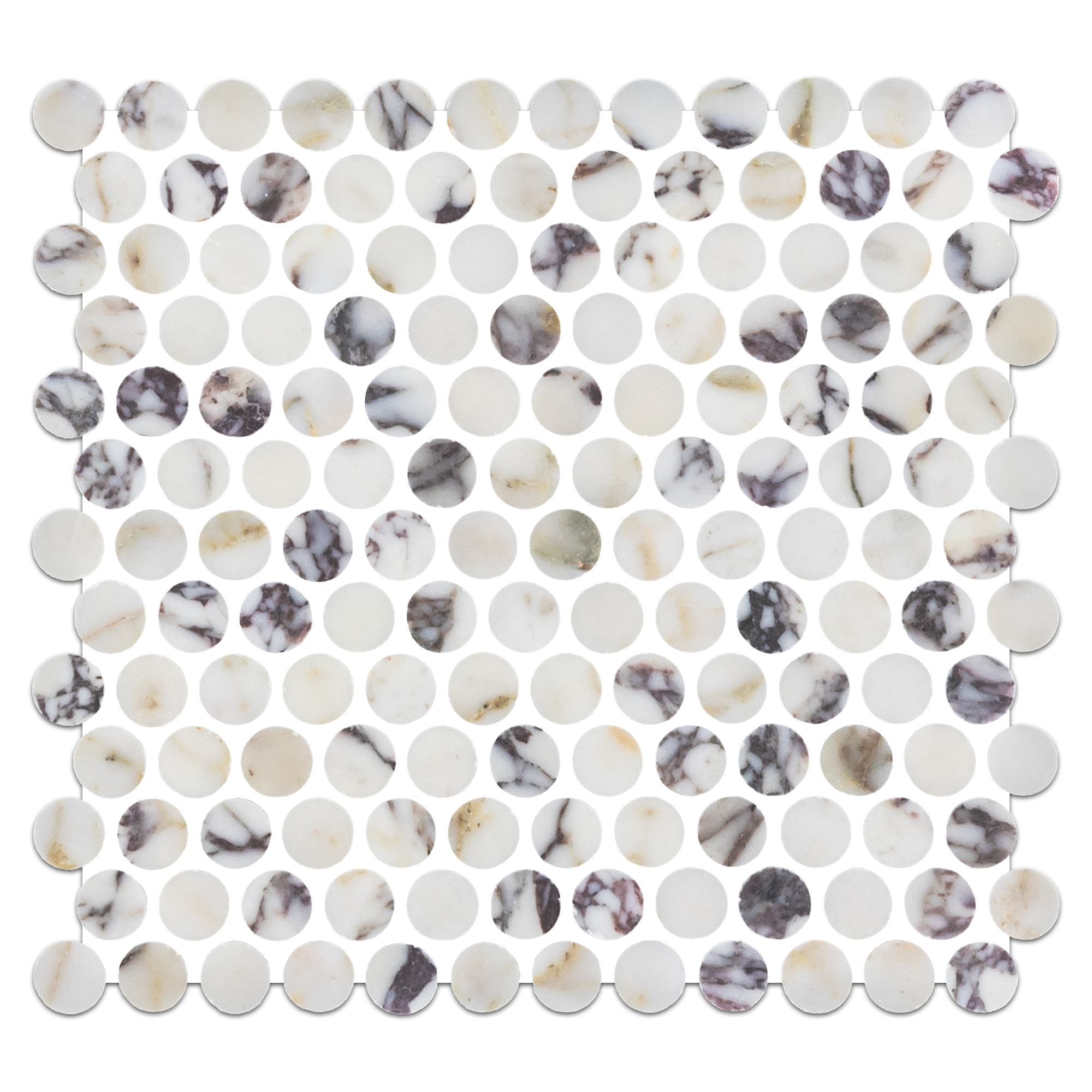 BIANCO VIOLETTA: 1" Penny Round Marble Field Mosaic (11 1/8"x12"x3/8" | honed)