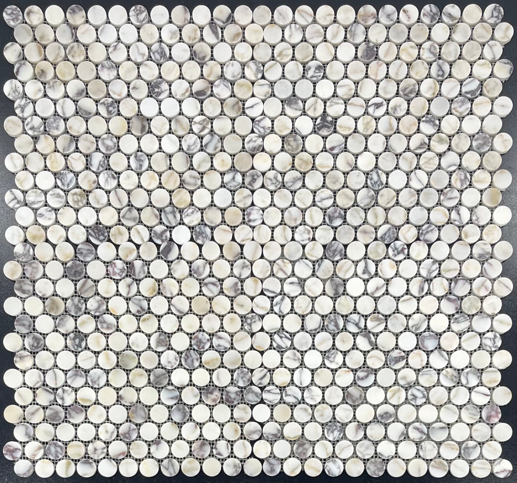 BIANCO VIOLETTA: 1" Penny Round Marble Field Mosaic (11 1/8"x12"x3/8" | honed)