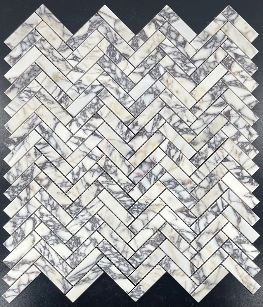 BIANCO VIOLETTA: 1X4 Herringbone Marble Field Mosaic (11 1/16"x12"x3/8" | honed)