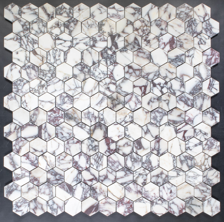 BIANCO VIOLETTA: 2" Hexagonal Marble Field Mosaic (11 3/4"x11 15/16"x3/8" | honed)