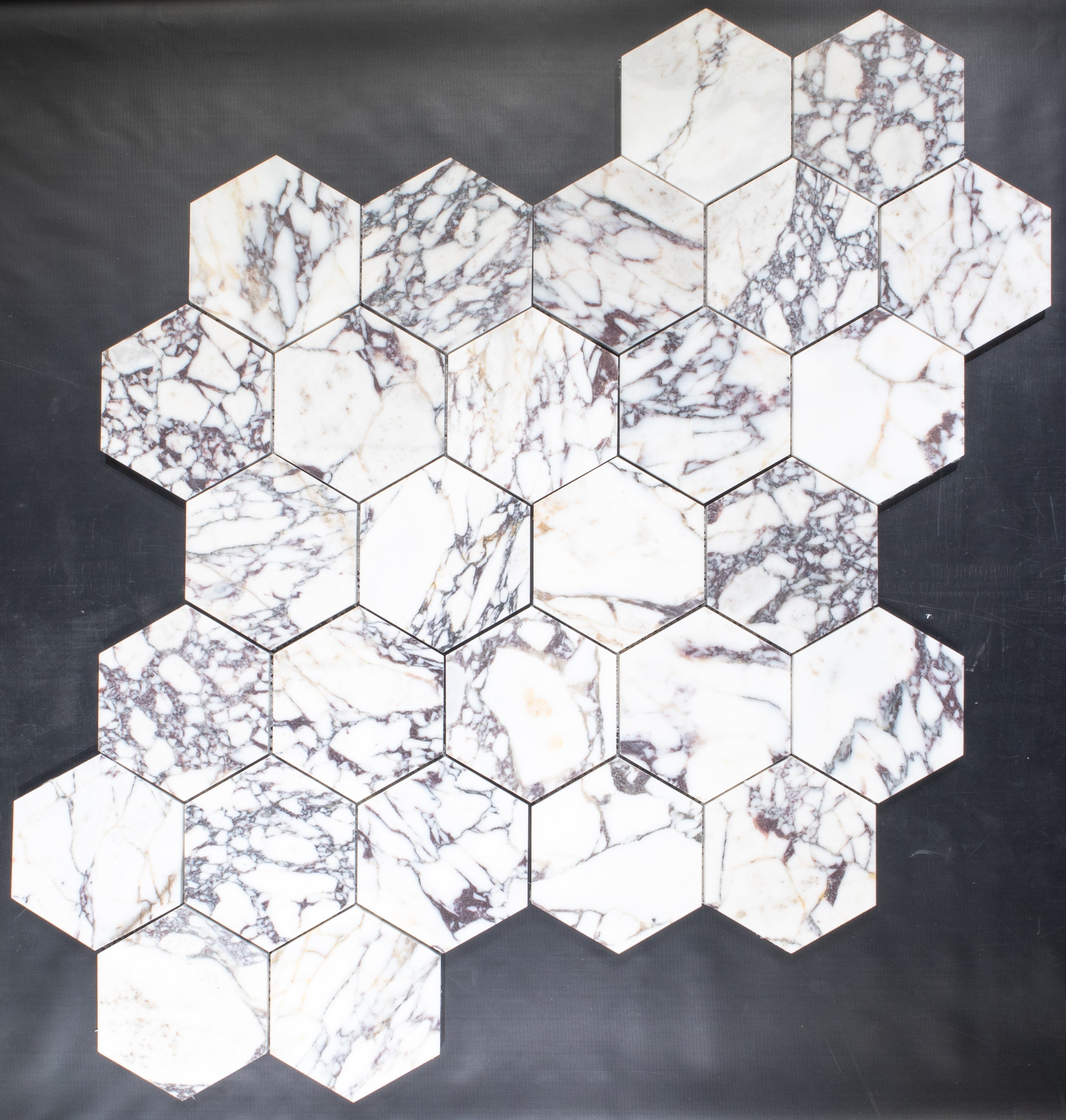 BIANCO VIOLETTA: 2" Hexagonal Marble Field Mosaic (11 5/8"x12 1/4"x3/8" | honed)