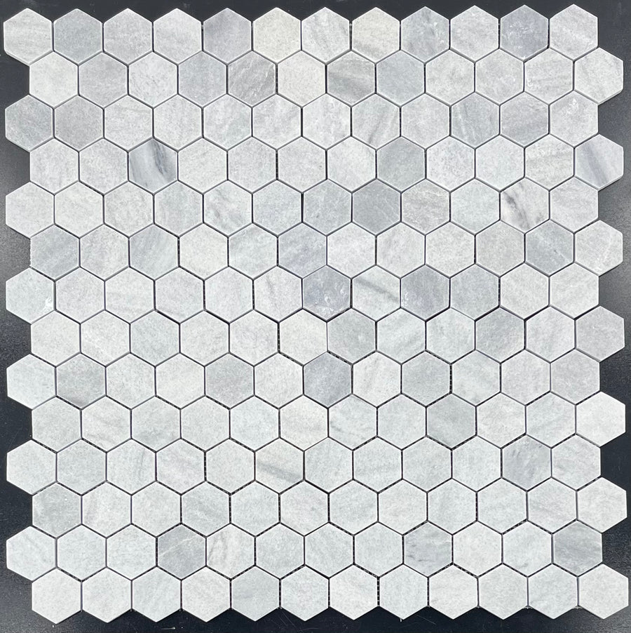 BLUE MIST: 2" Hexagonal Marble Field Mosaic (11 3/4"x11 15/16"x3/8" | honed)