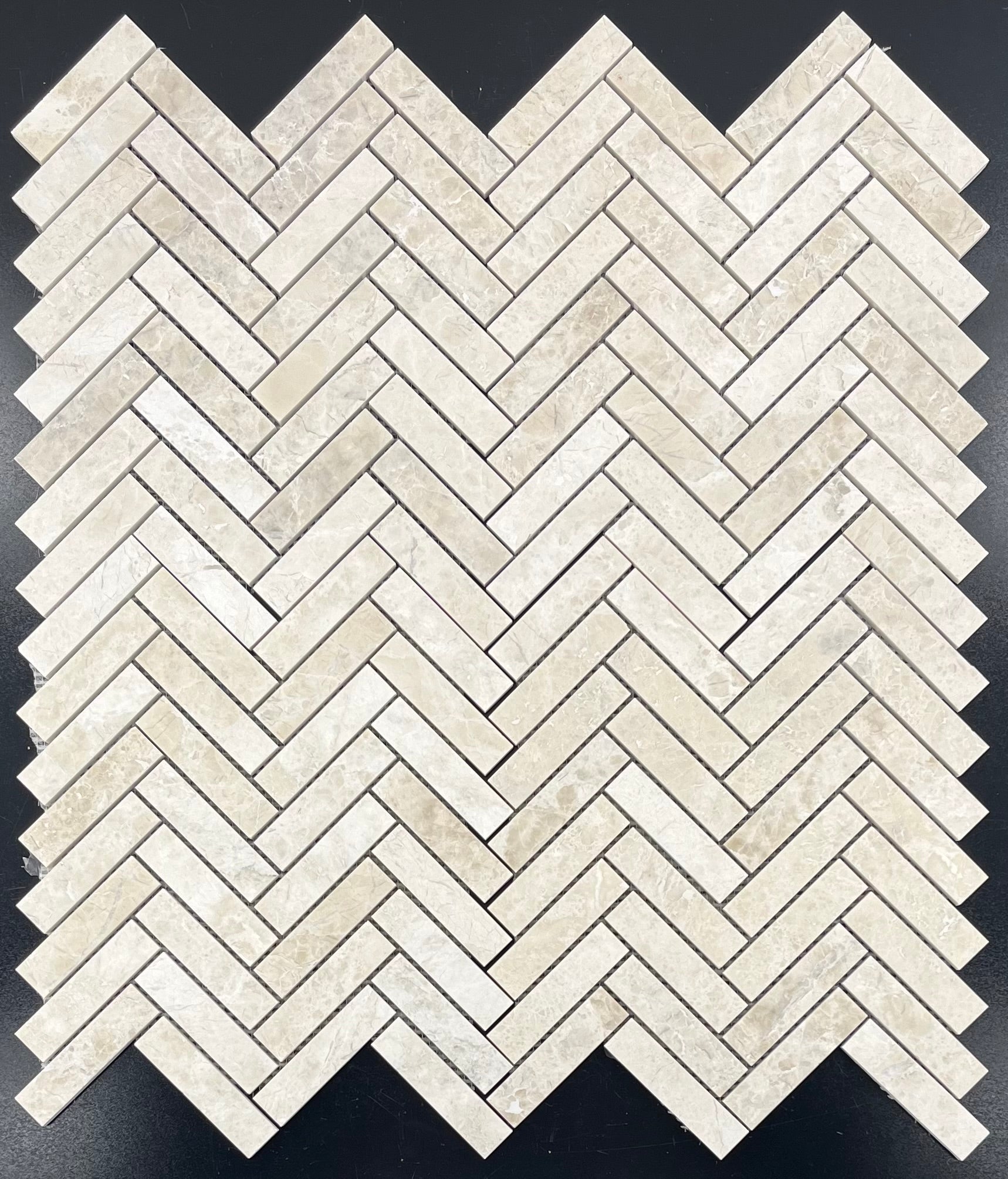 VANILLA ROYALE: 1X4 Herringbone Marble Field Mosaic (11 3/8"X12 1/2"X3/8" | Honed)