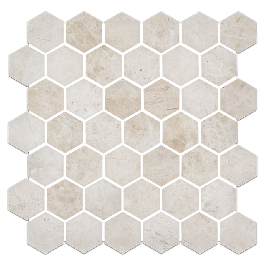 VANILLA ROYALE: 2" Hexagonal Marble Field Mosaic (11 3/4"X11 15/16"X3/8" | Honed)