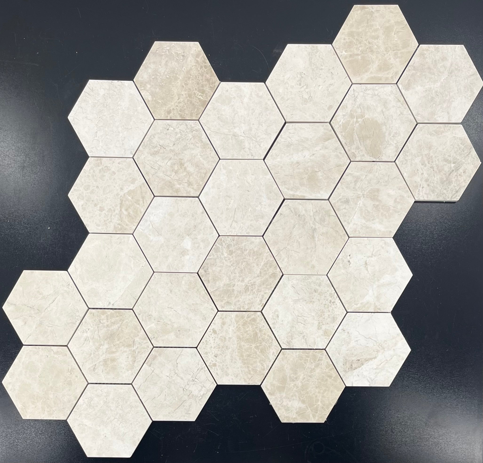 VANILLA ROYALE: 2" Hexagonal Marble Field Mosaic (11 7/8"X12 3/8"X3/8" | Honed)