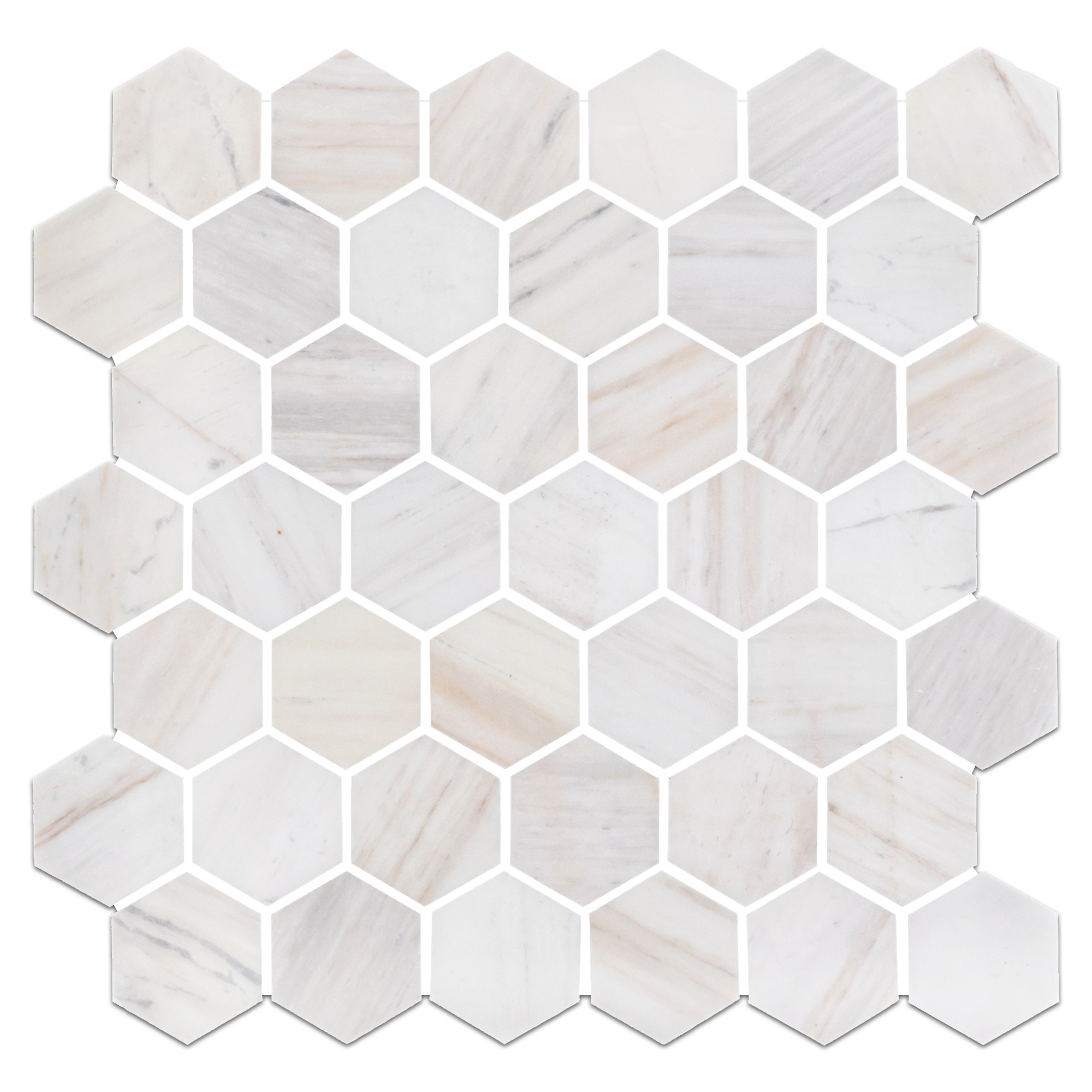 VENA D ORO: 2" Hexagonal Marble Field Mosaic (11 3/4"x11 15/16"x3/8" | honed)