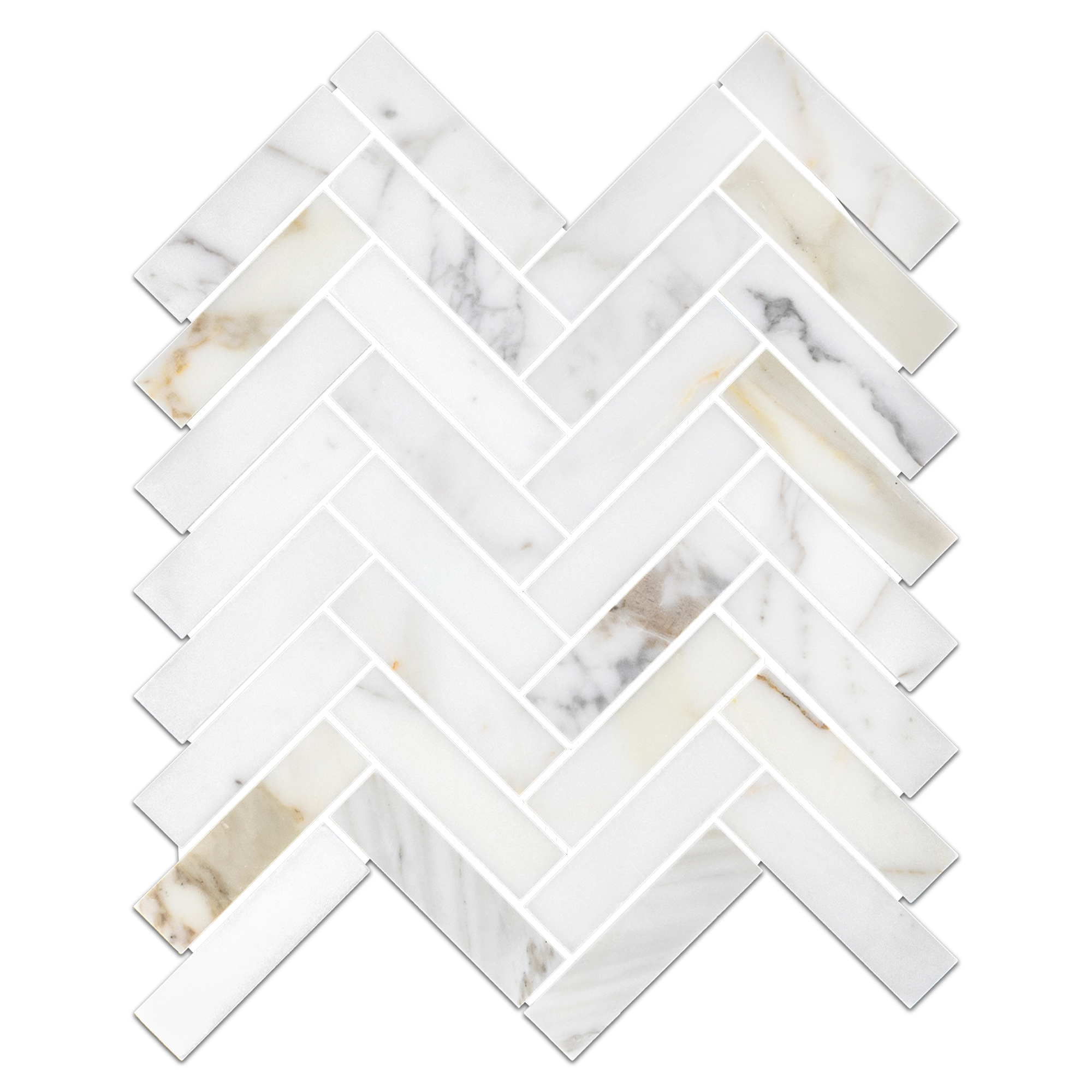 Elon Calacatta Gold Marble 1x4 Herringbone Field Mosaic 11x11.5x0.375 Honed - Surface Group International