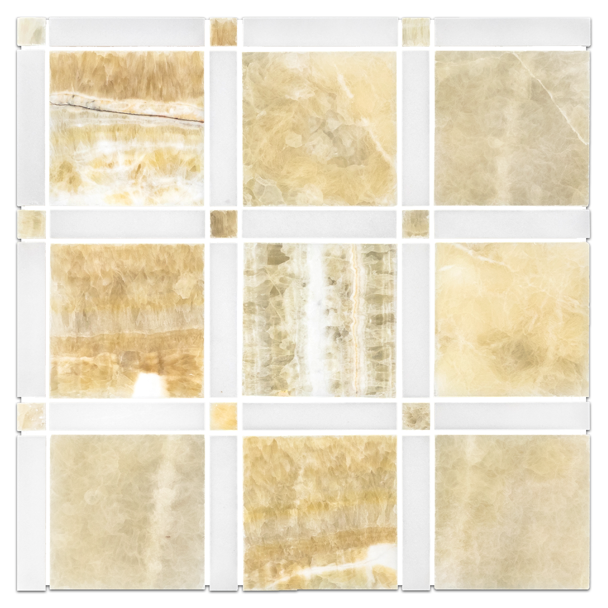 Elon Honey Onyx Absolute White Honey Onyx Onyx Bordered Straight Stack Field Mosaic 12x12x0.375 Polished AM5001P Surface Group International Product