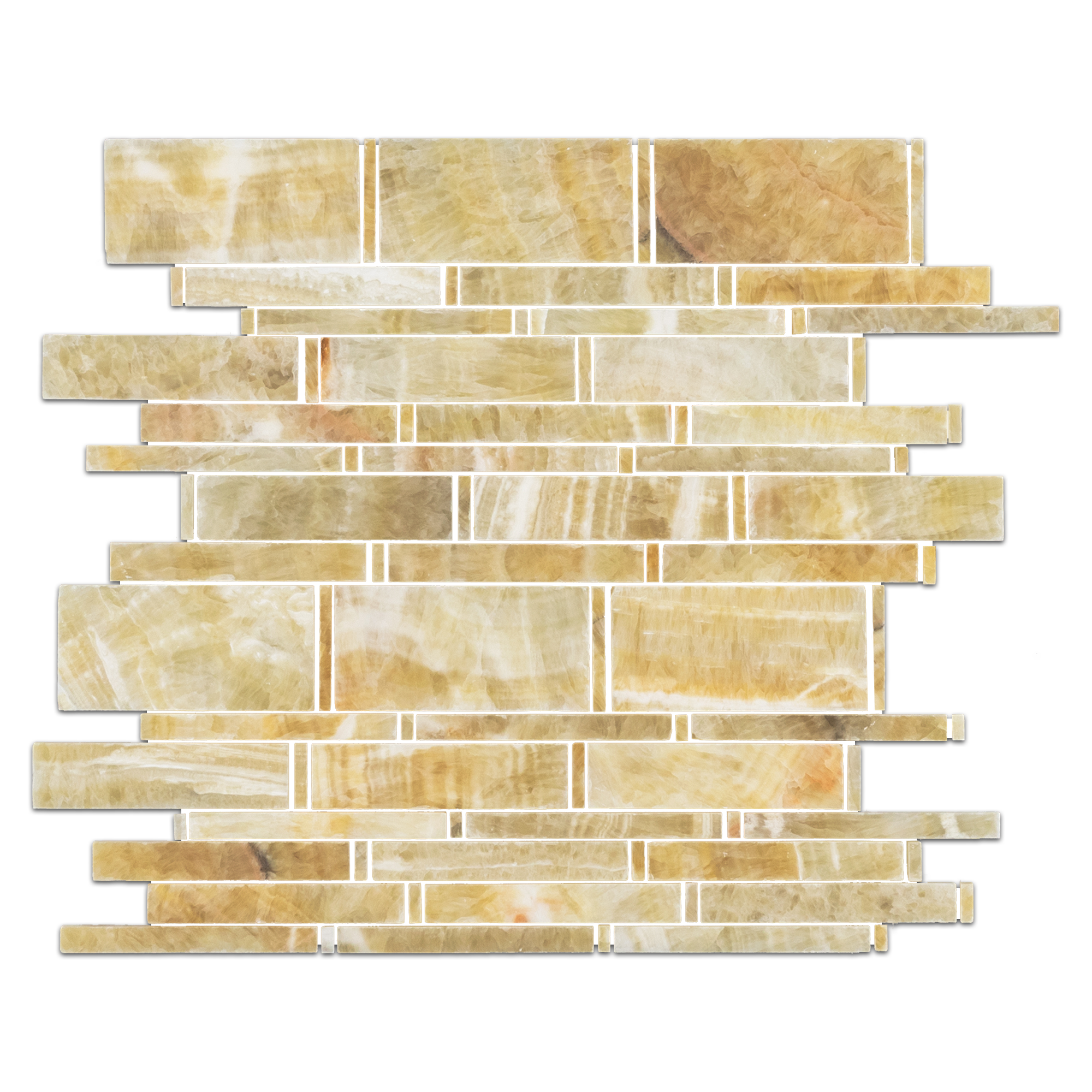 Elon Honey Onyx Random Strip Field Mosaic 12.375x12.5x0.375 Polished - Surface Group International